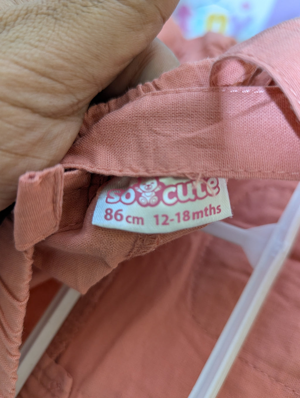 So Cute Girls Coral Pink Embroidered Pocket Overalls - Size Estimated Age 12 to 18 Months AB2