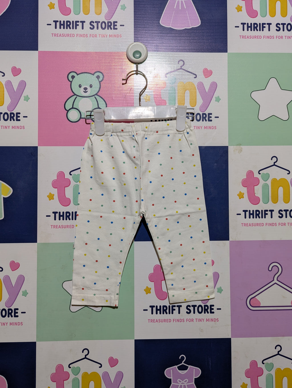 Elfindoll Classic Girls White Multi-Color Polka Dot Leggings - Size Estimated Age 2 to 3 Years AB2