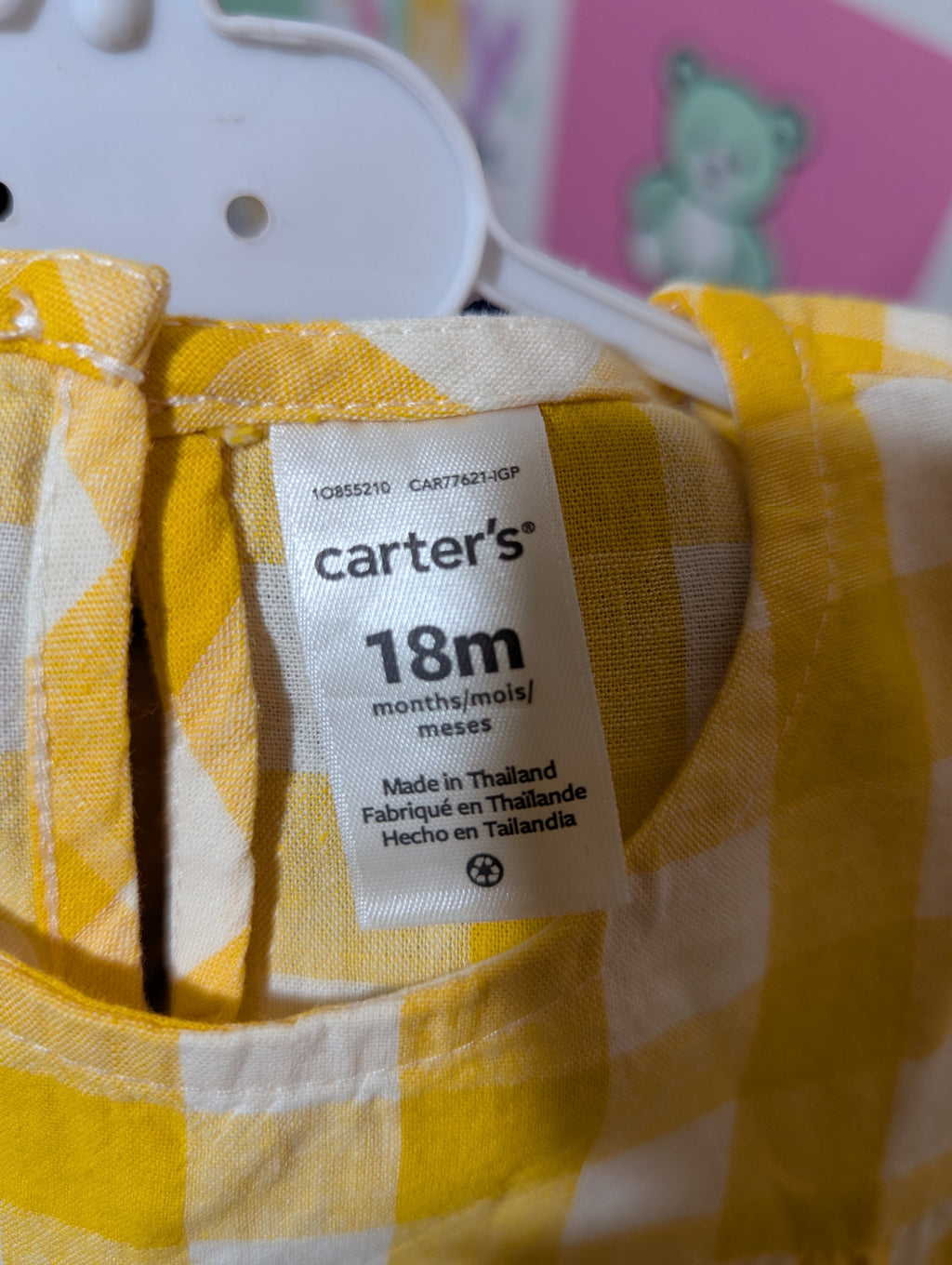 Carter's Girls Yellow and White Gingham Ruffle-Sleeve Top - Size Estimated Age 18 Months AB2