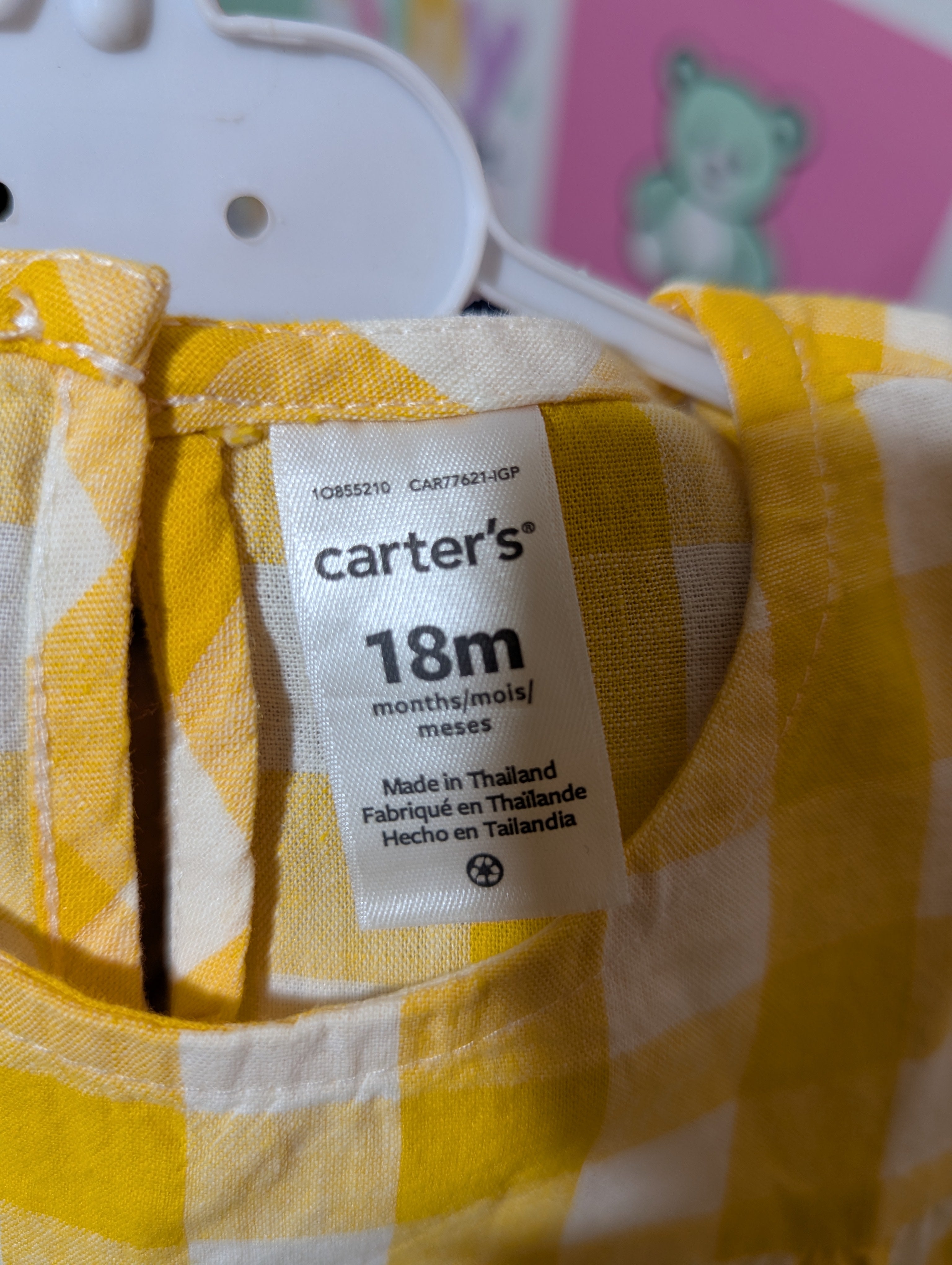 Carter's Girls Yellow and White Gingham Ruffle-Sleeve Top - Size Estimated Age 18 Months AB2