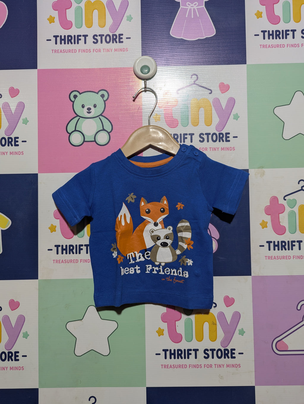 Lupilu Boys Royal Blue "The Best Friends" Fox and Raccoon Tee - Size Estimated Age 2 to 6 Months AB2