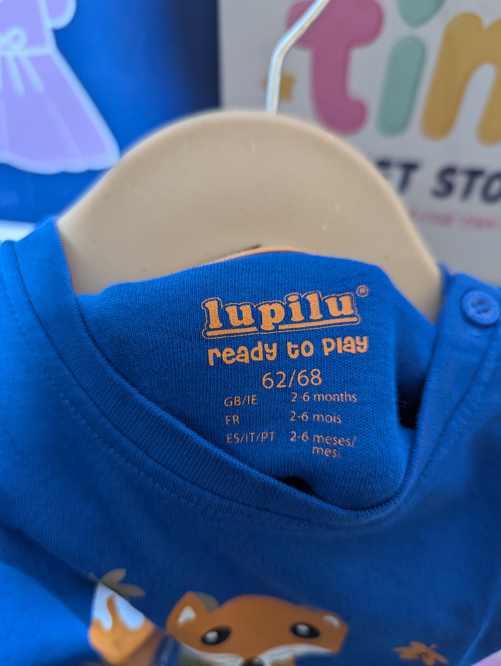 Lupilu Boys Royal Blue "The Best Friends" Fox and Raccoon Tee - Size Estimated Age 2 to 6 Months AB2