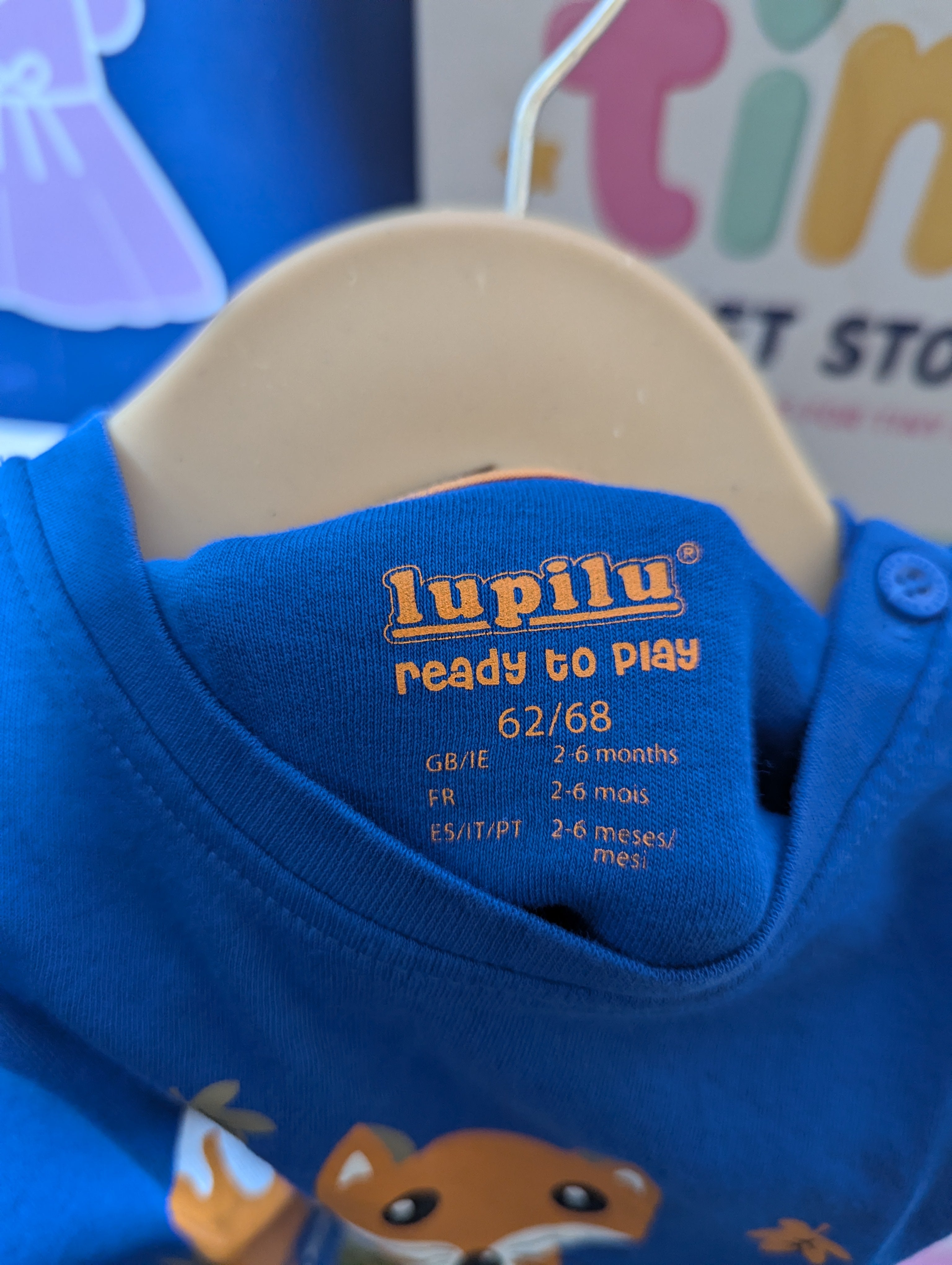 Lupilu Boys Royal Blue "The Best Friends" Fox and Raccoon Tee - Size Estimated Age 2 to 6 Months AB2