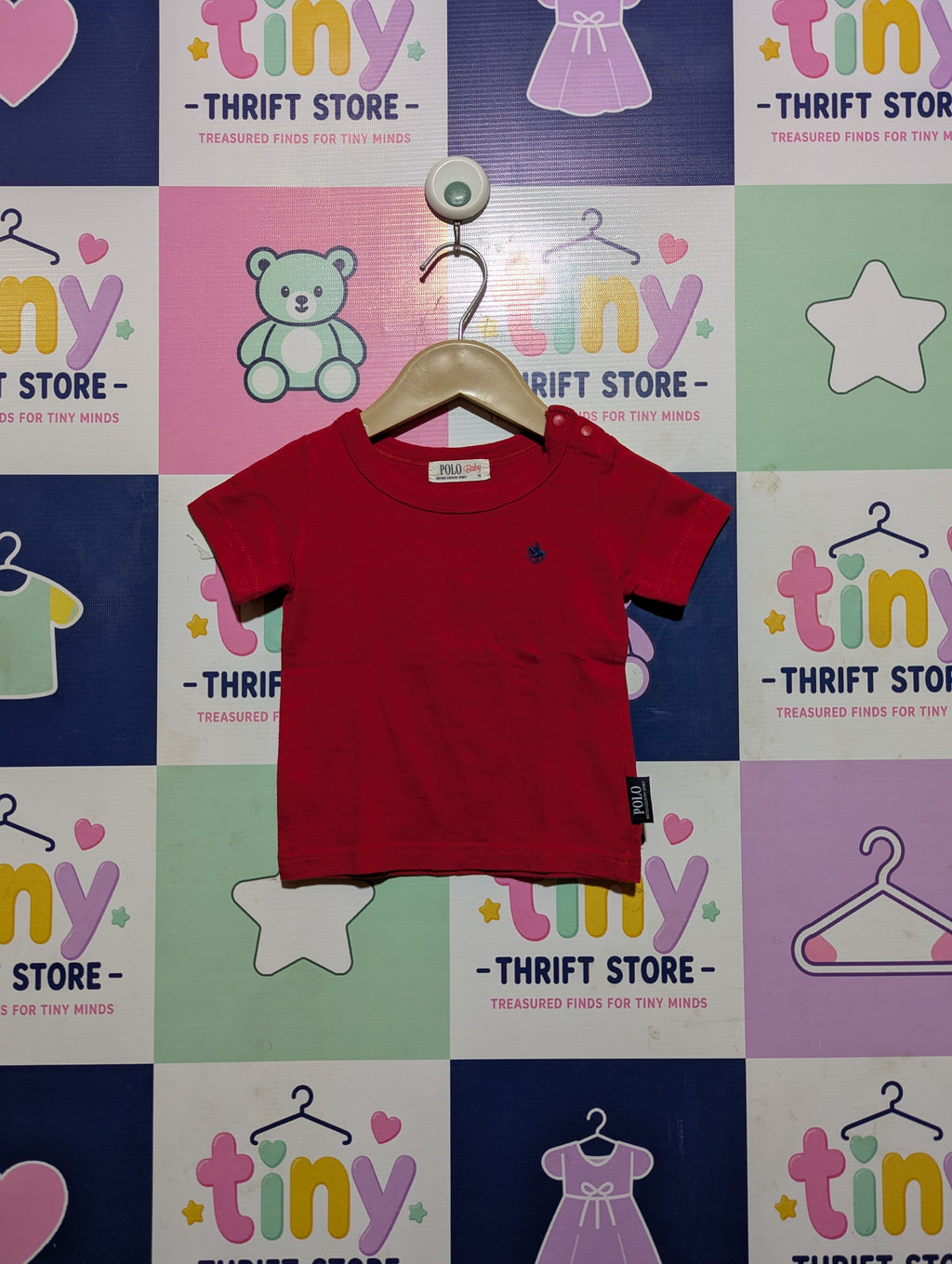 Polo Baby Boys Vibrant Red Solid Short Sleeve Tee - Size Estimated Age 6 to 9 Months AB2
