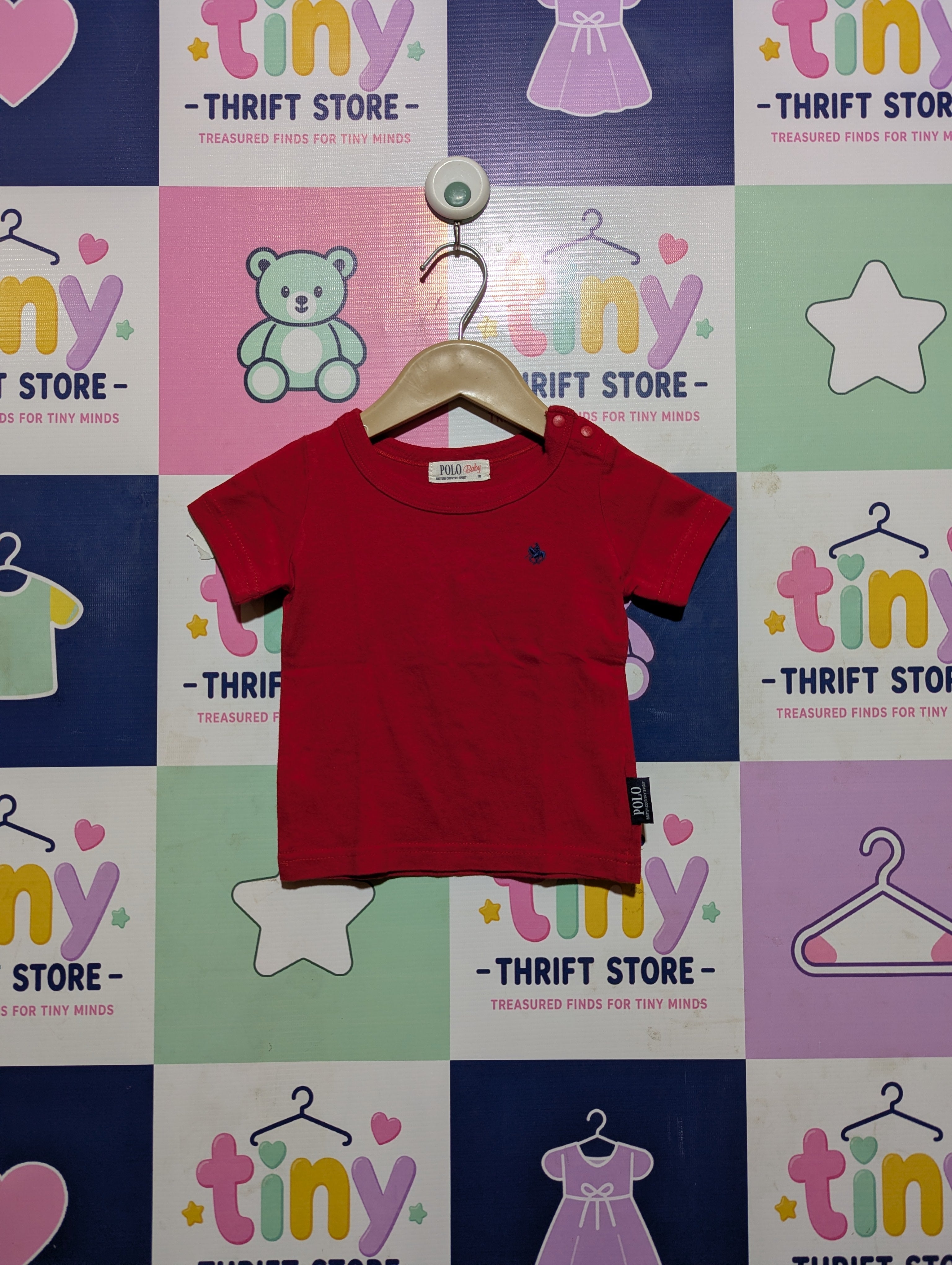 Polo Baby Boys Vibrant Red Solid Short Sleeve Tee - Size Estimated Age 6 to 9 Months AB2