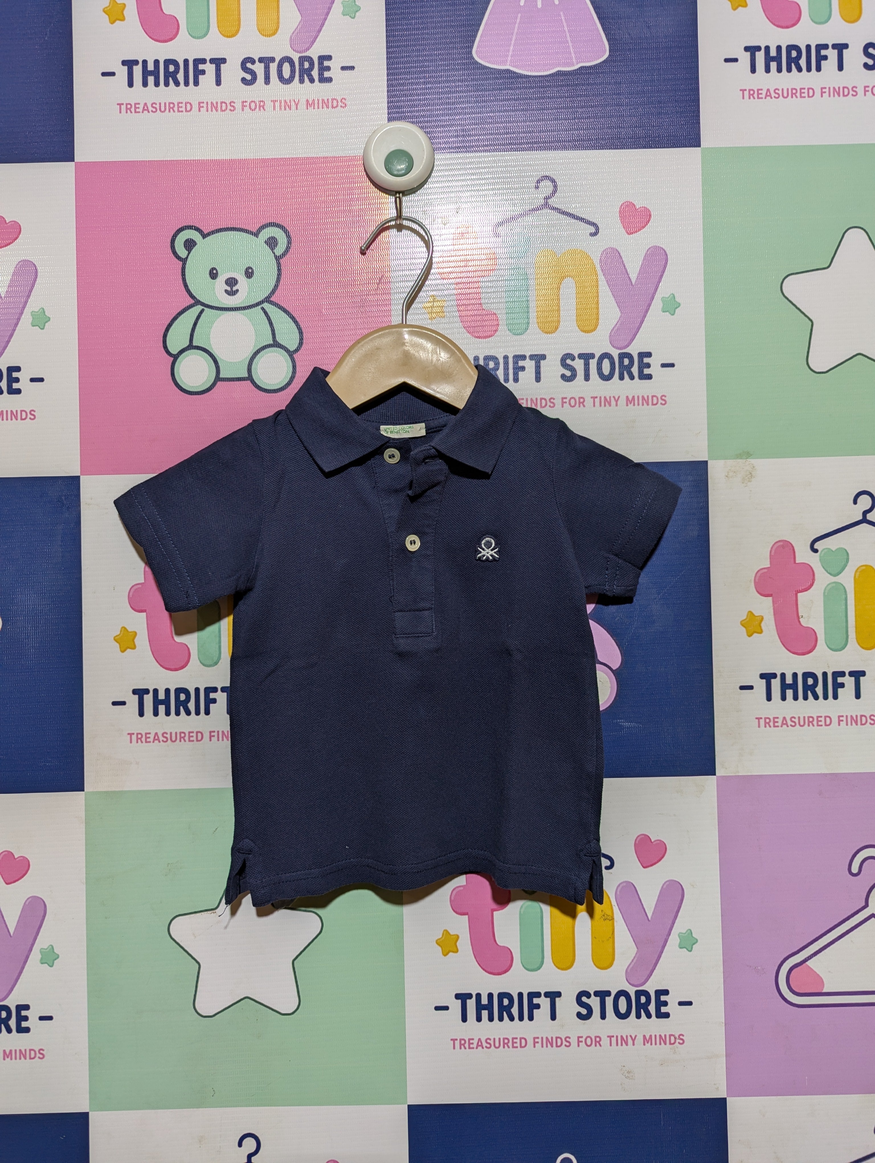 Benetton Boys Navy Blue Classic Polo Shirt - Size Estimated Age 6 to 9 Months AB2