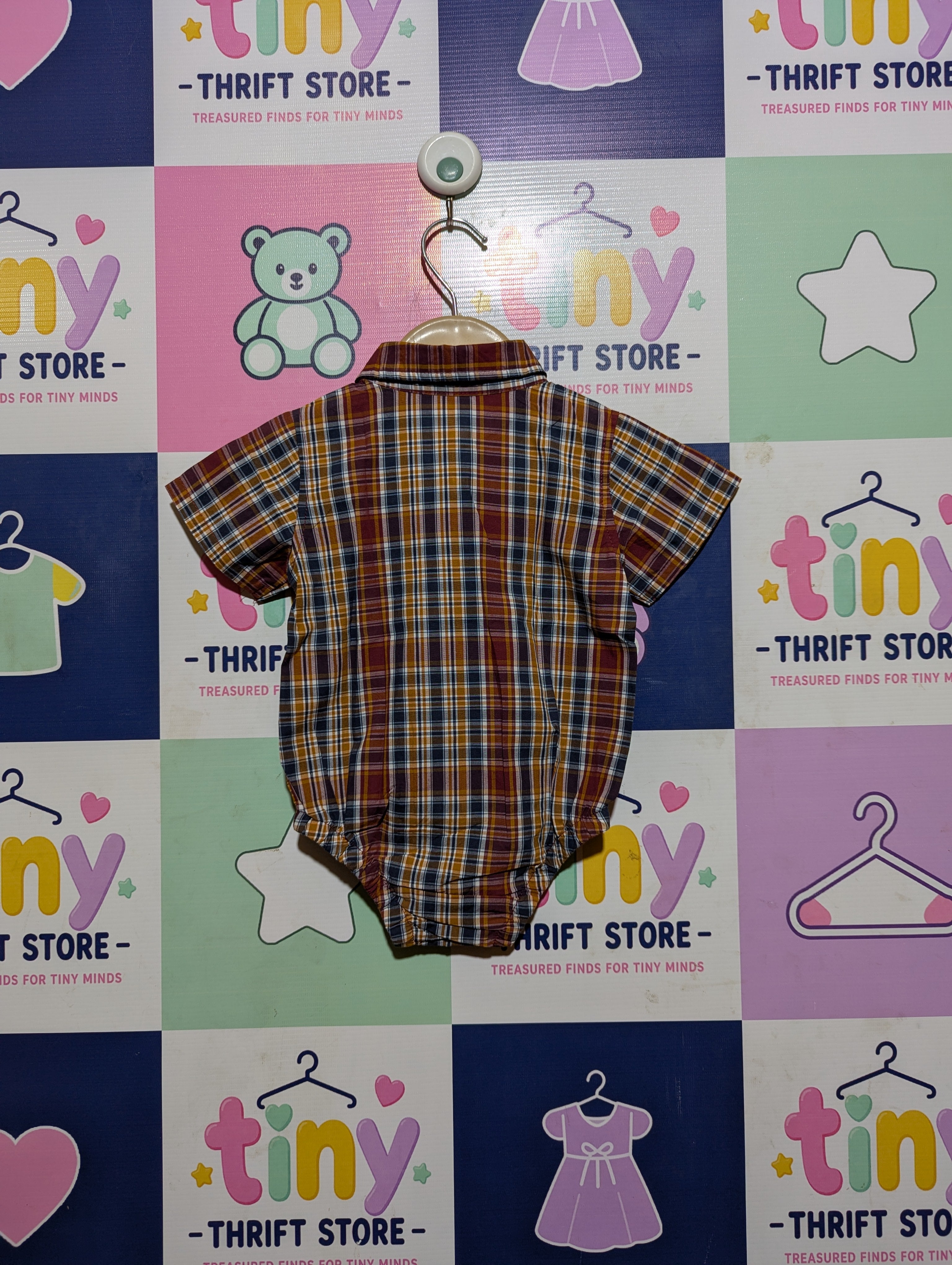 Baby B.U.M. Boys Multi-Color Plaid Short Sleeve Romper Shirt - Size Estimated Age 12 Months AB2