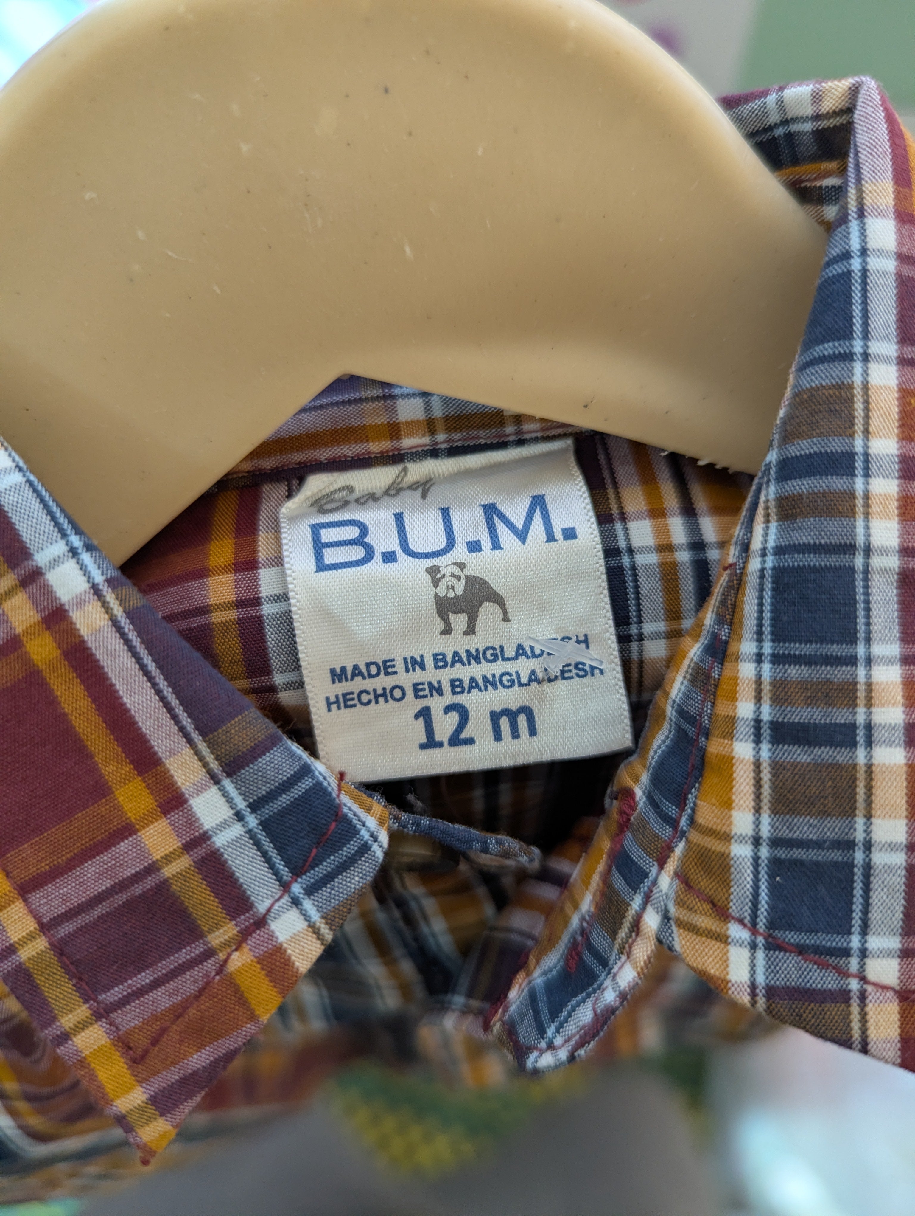 Baby B.U.M. Boys Multi-Color Plaid Short Sleeve Romper Shirt - Size Estimated Age 12 Months AB2