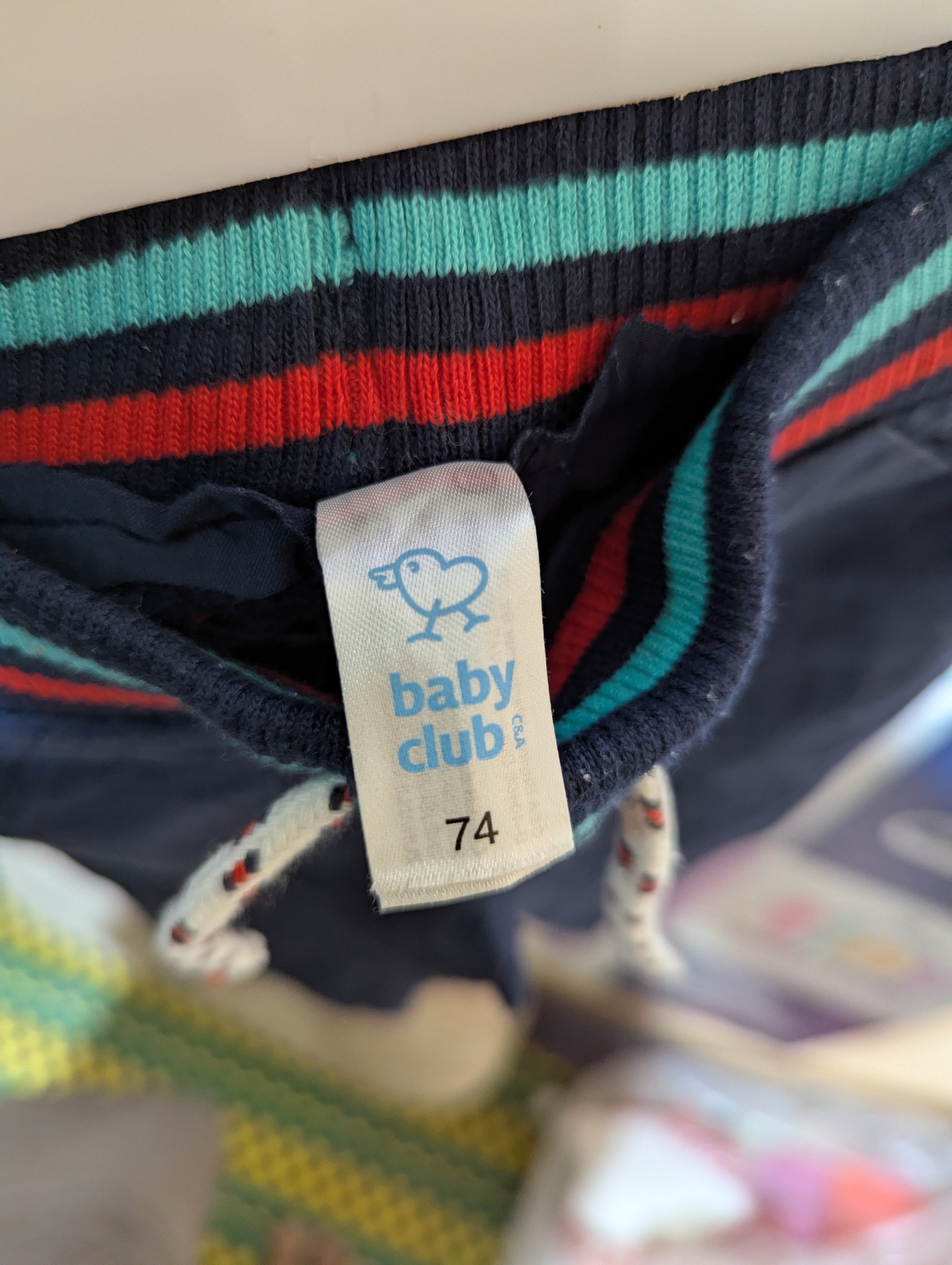Baby Club Boys Navy Blue Striped Waistband Casual Trousers - Size Estimated Age 6 to 9 Months AB2
