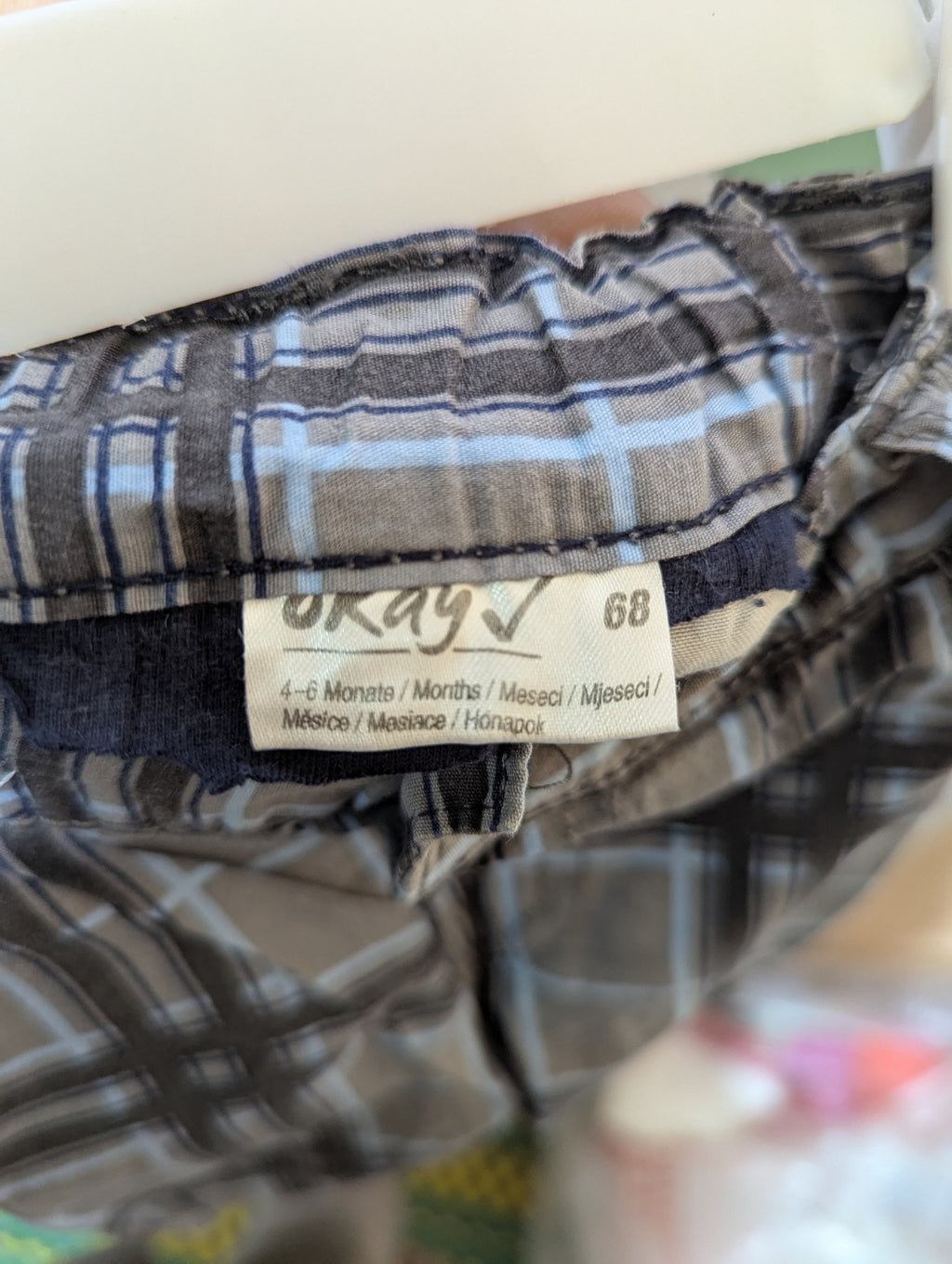 Okay! Boys Grey & Blue Plaid Cargo Trousers - Size Estimated Age 4 to 6 Months AB2