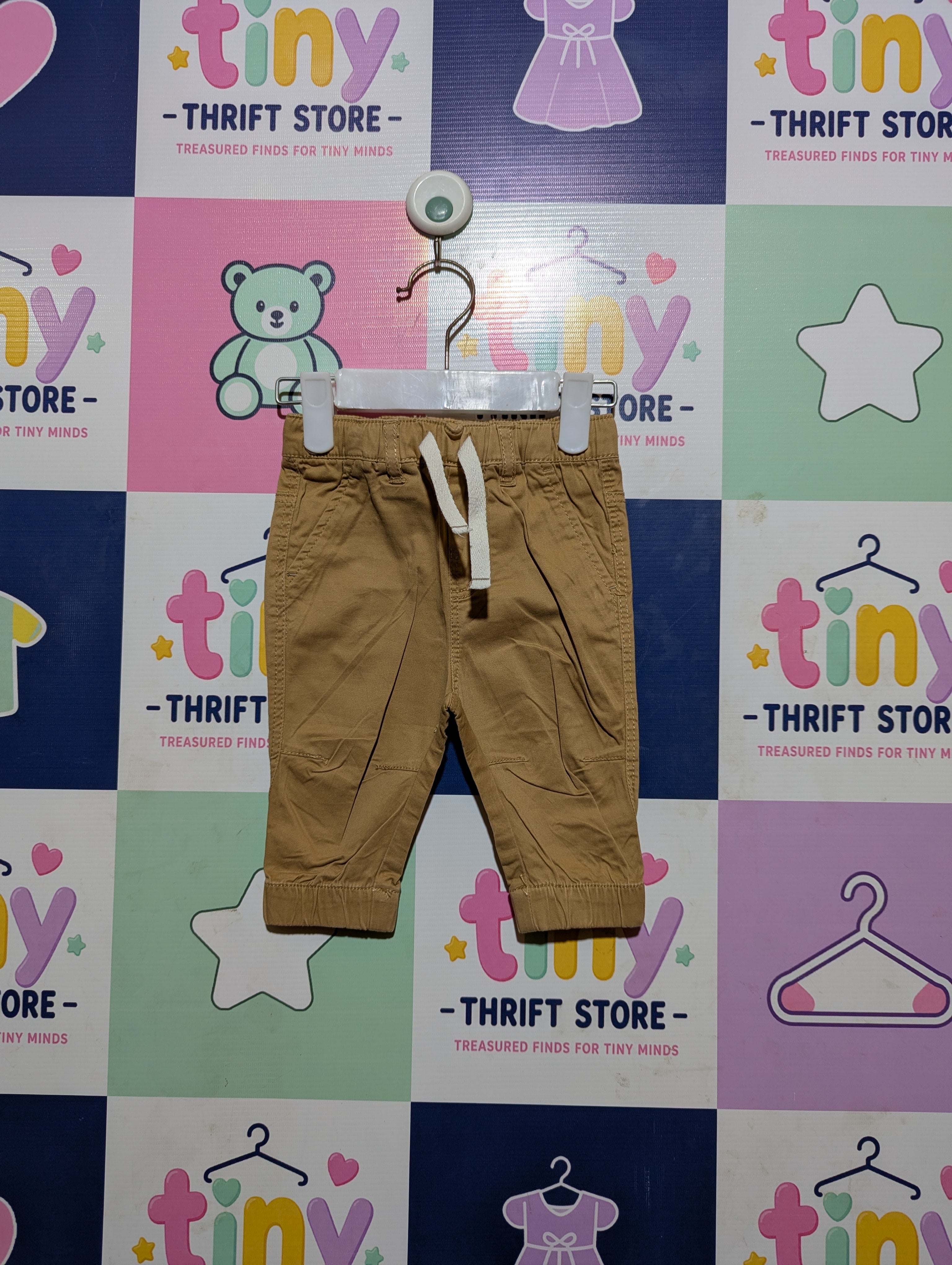 H&M Baby Boys Khaki Casual Jogger Trousers - Size Estimated Age 4 to 6 Months AB2