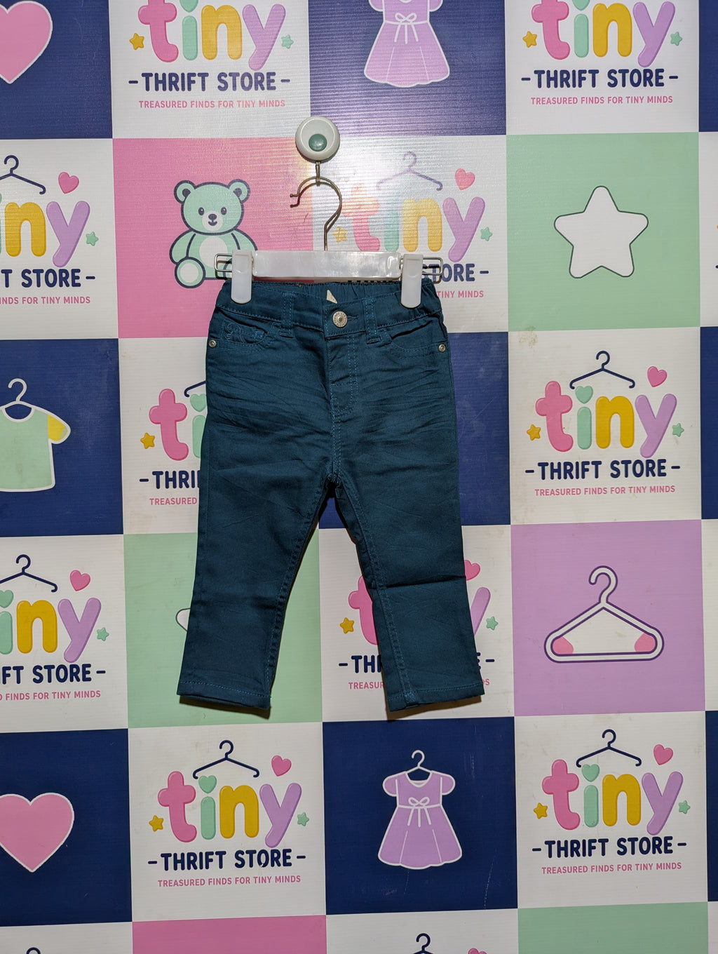 H&M Baby Boys Teal Green Casual Trousers - Size Estimated Age 6 to 9 Months AB2