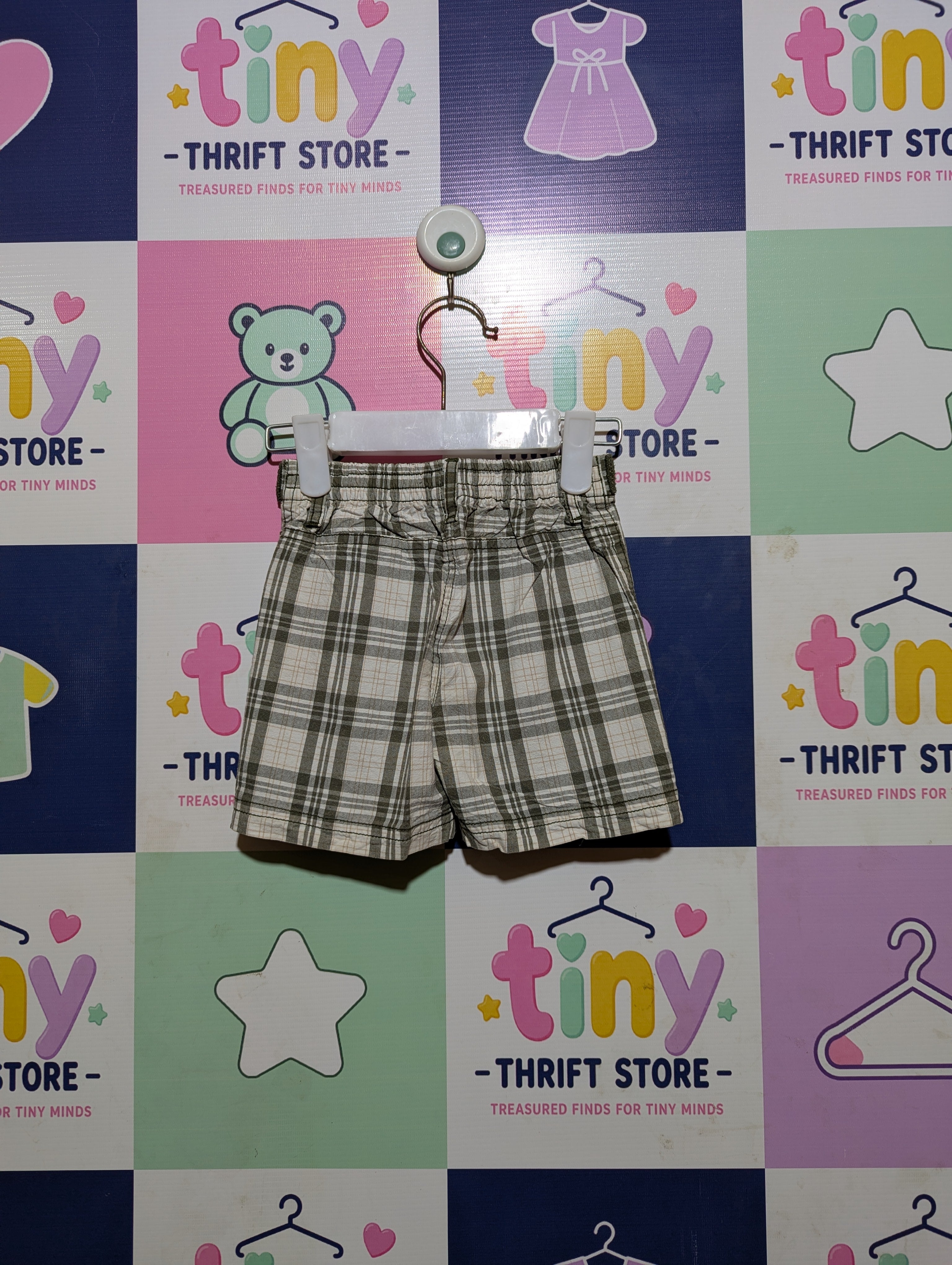 Urb Baby Boys Olive Green Plaid Casual Shorts - Size Estimated Age 9 to 12 Months AB2