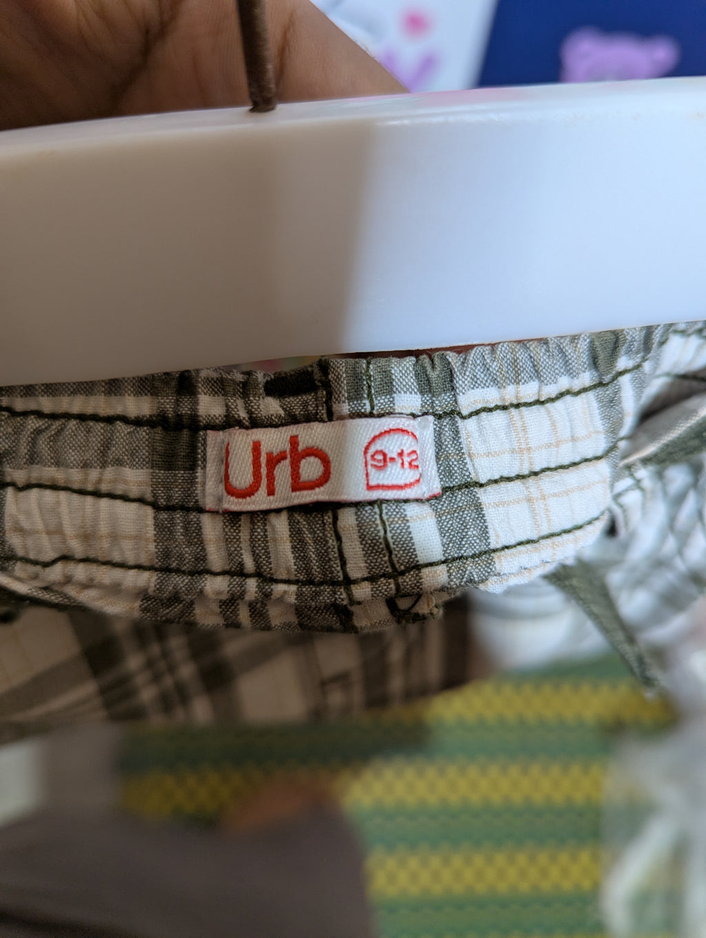 Urb Baby Boys Olive Green Plaid Casual Shorts - Size Estimated Age 9 to 12 Months AB2