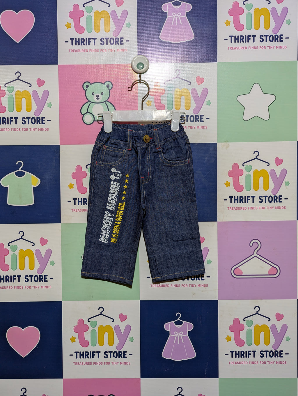 Disney Baby Boys Mickey Mouse Dark Blue Denim Trousers - Size Estimated Age 9 to 12 Months AB2