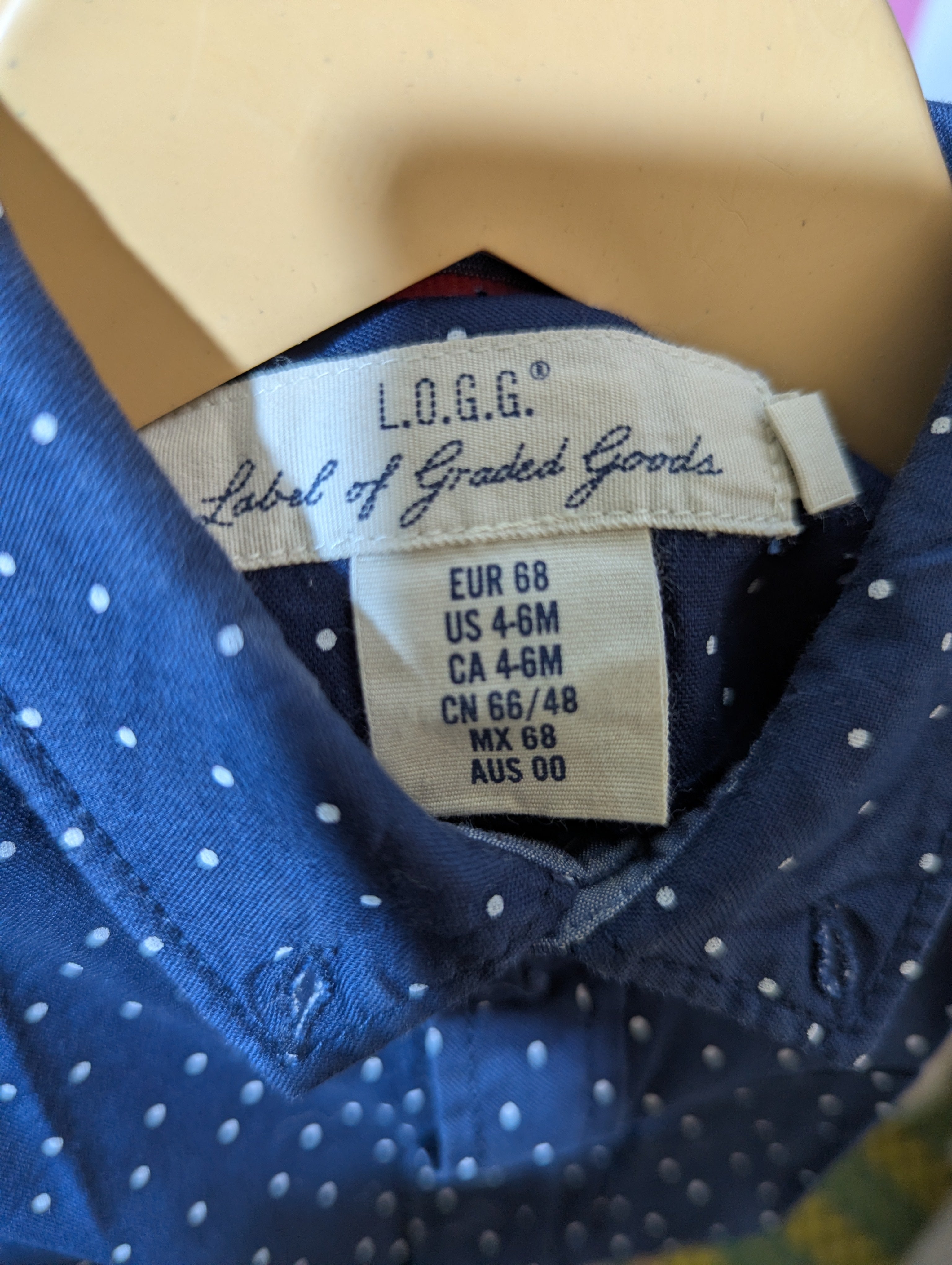 L.O.G.G. Boys Navy Blue Polka Dot Long Sleeve Button-Down Shirt - Size 4-6M Estimated Age 4-6 Months AB2