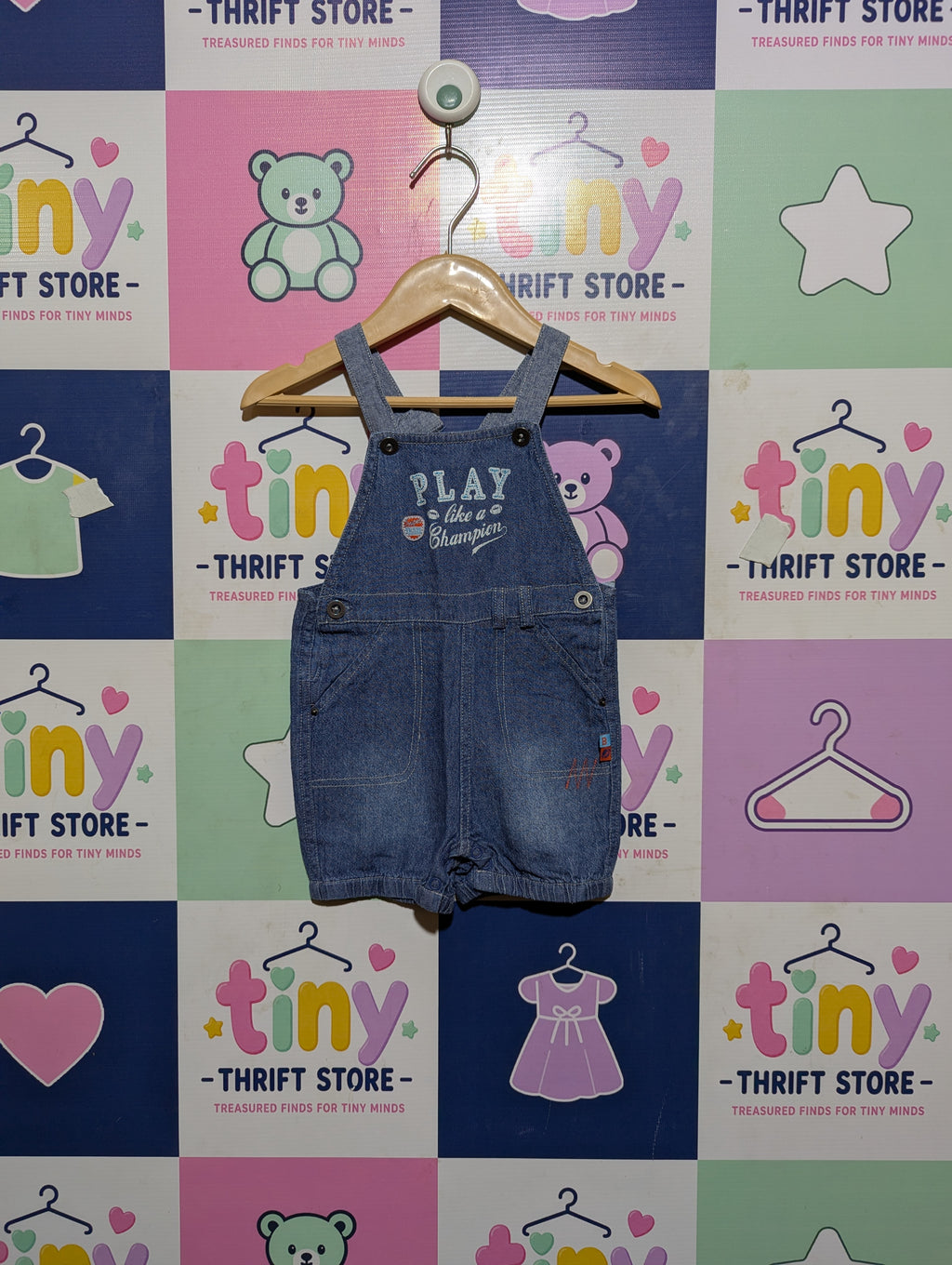 Absorba Boys Denim Blue "Play Like a Champion" Overalls - Size Estimated Age 6 Months AB2