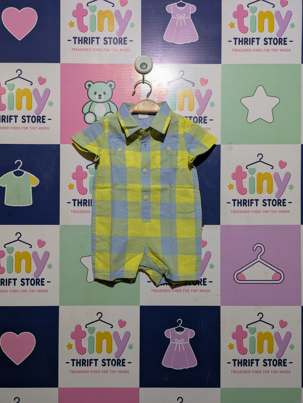 Baby GAP Baby Boys Blue and Yellow Plaid Short Sleeve Romper - Size 3-6 Months Estimated Age 3-6 Months AB2