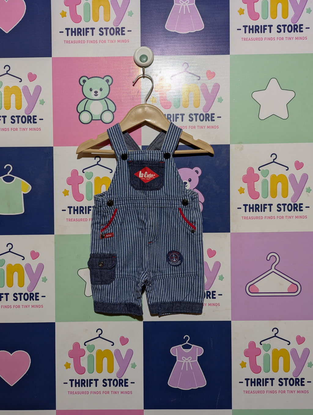 Lee Cooper Boys Blue & White Striped Short Overalls - Size Estimated Age 3M AB2