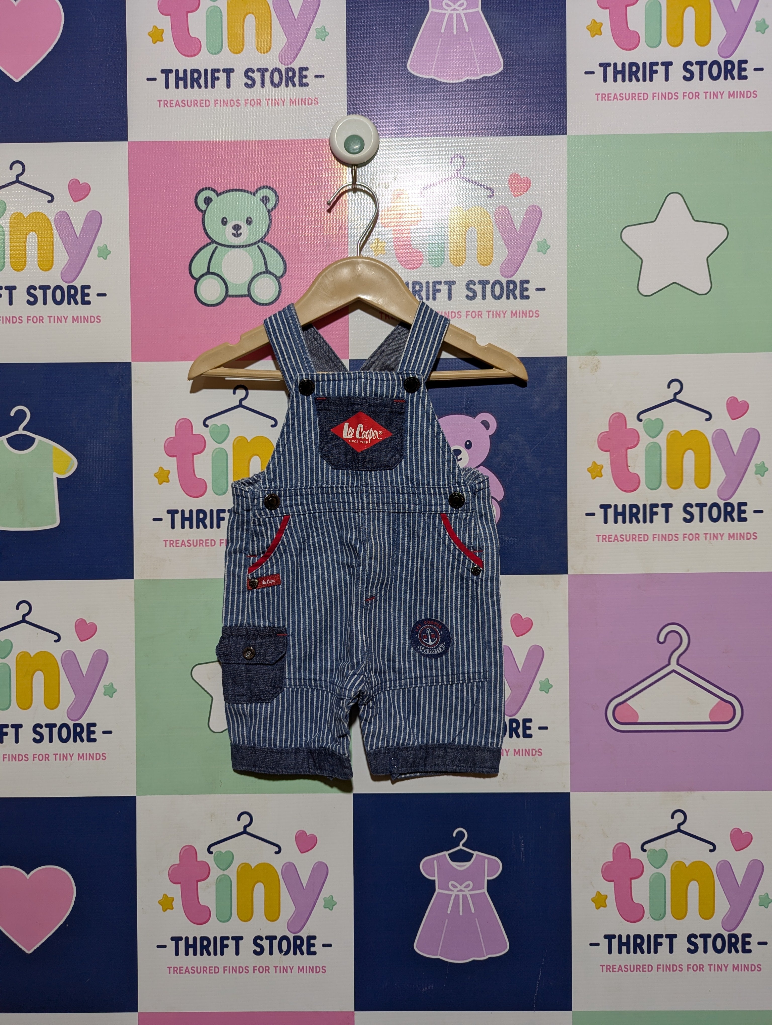 Lee Cooper Boys Blue & White Striped Short Overalls - Size Estimated Age 3M AB2