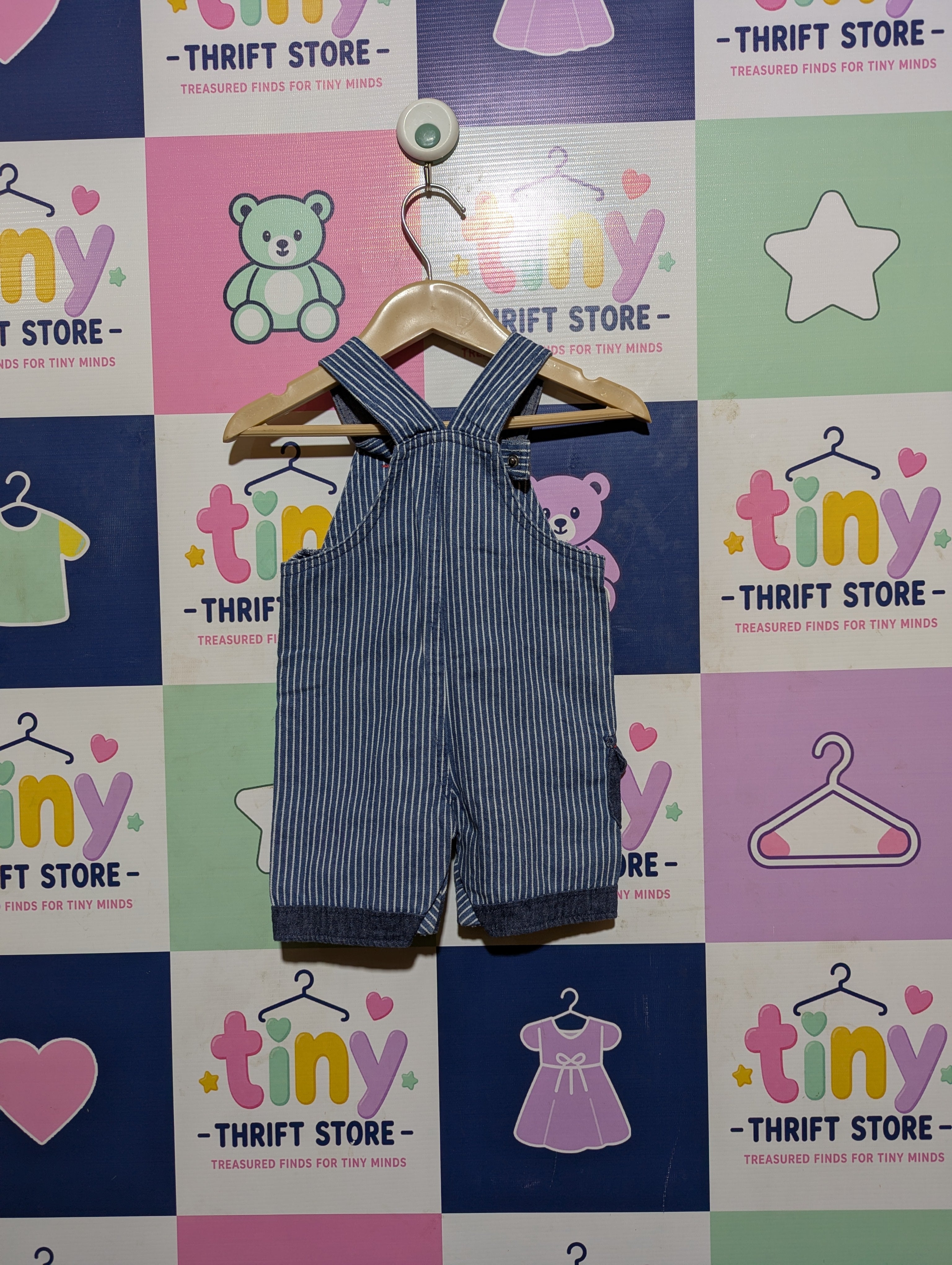 Lee Cooper Boys Blue & White Striped Short Overalls - Size Estimated Age 3M AB2
