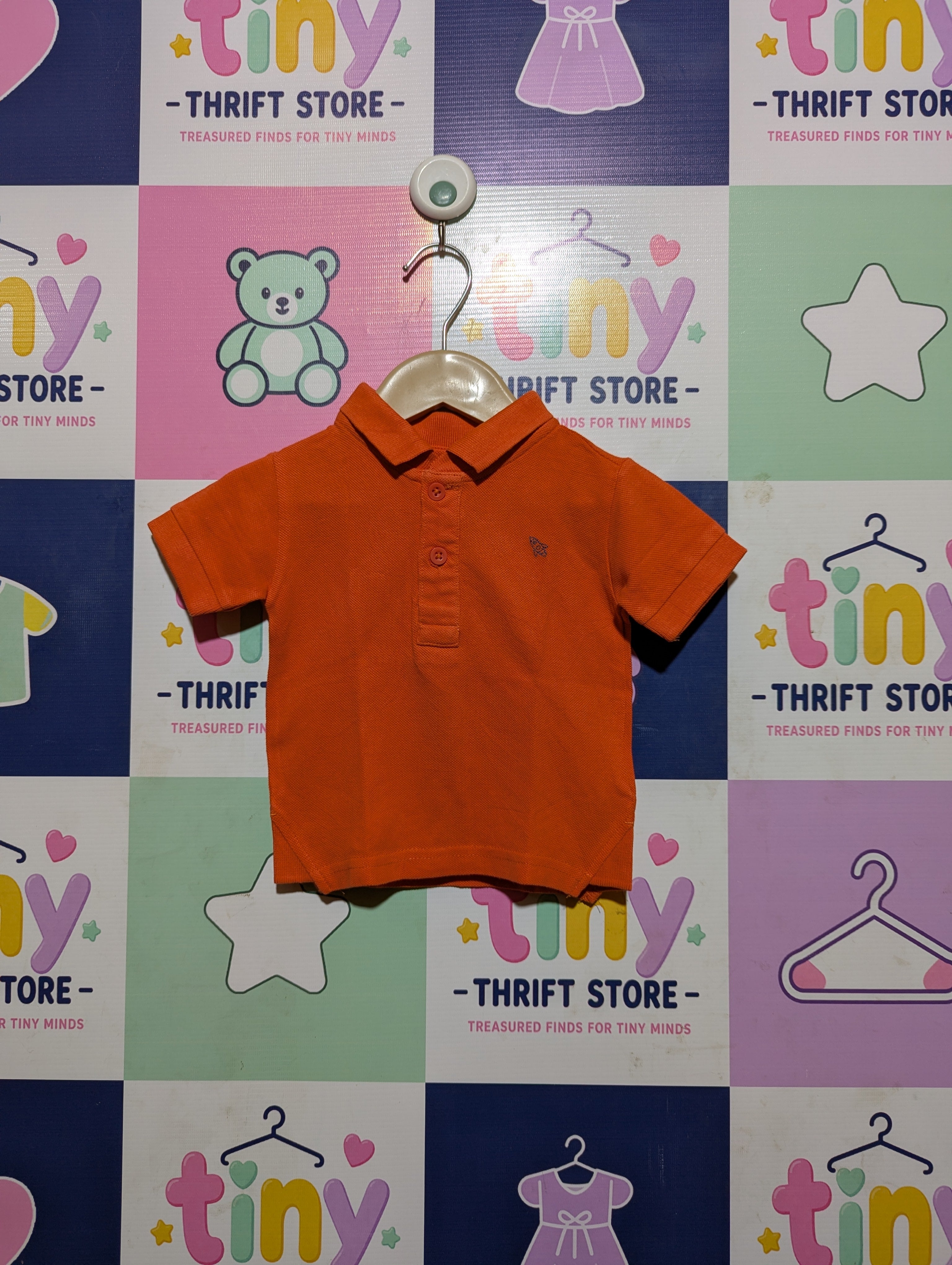 Next Boys Bright Orange Short Sleeve Polo Shirt - Size Estimated Age 3-6 Months AB2