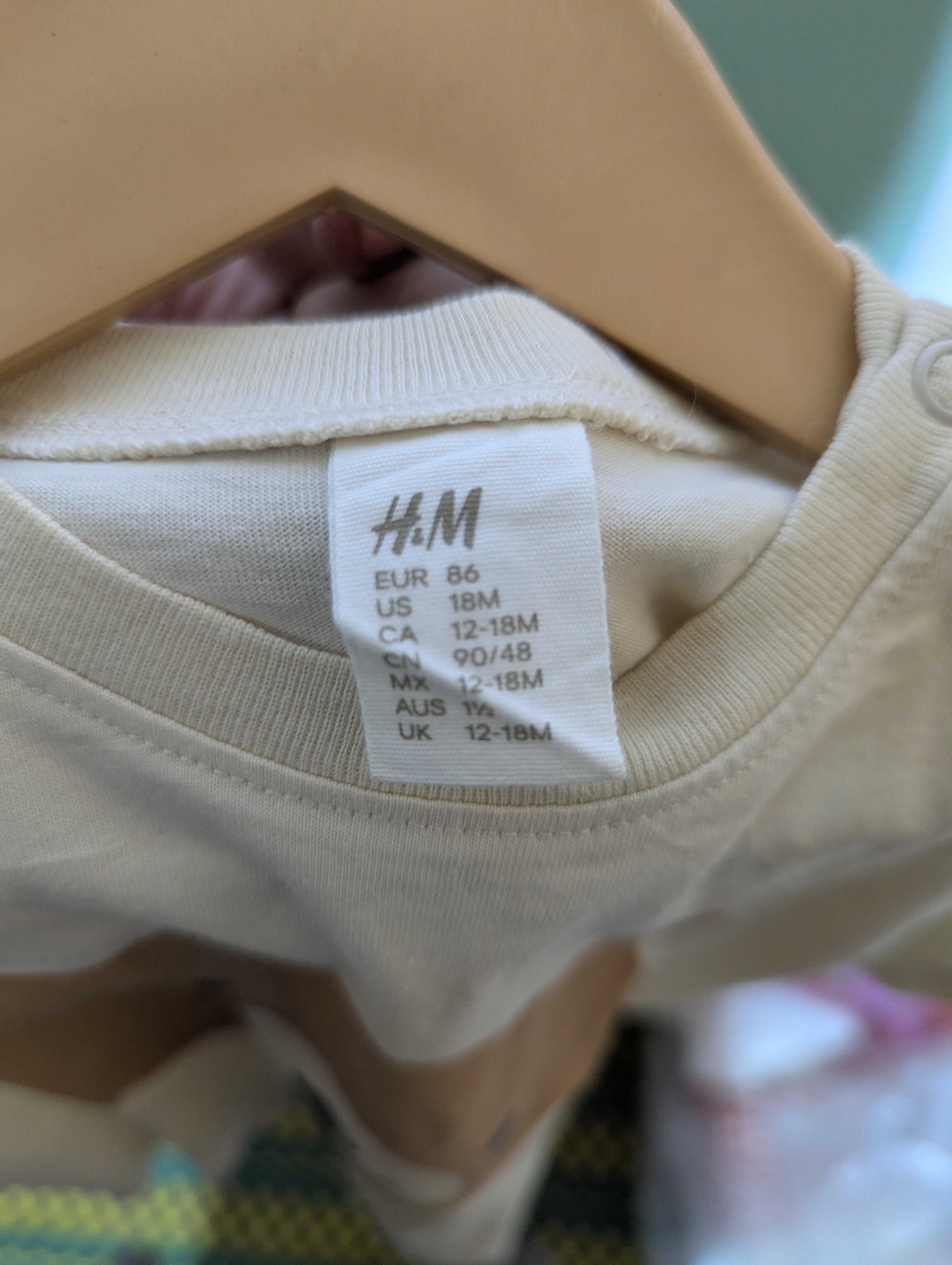 H&M Baby Boys Cream "Teddy Bear Face" Short Sleeve Tee - Size Estimated Age 12-18 Months AB2