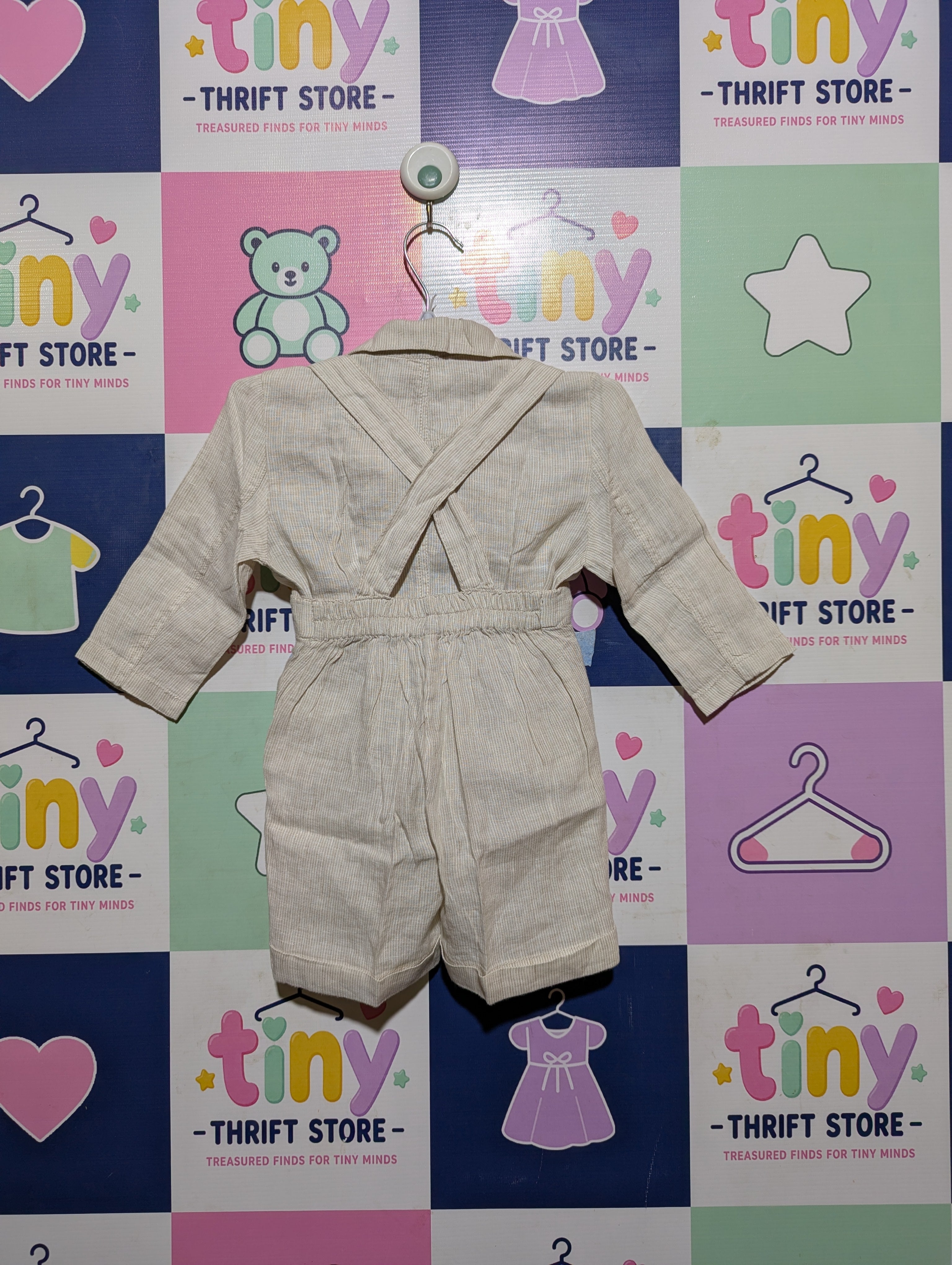 Blukids Baby Boys Beige Striped Long Sleeve Romper Set - Size Estimated Age 9 Months AB2