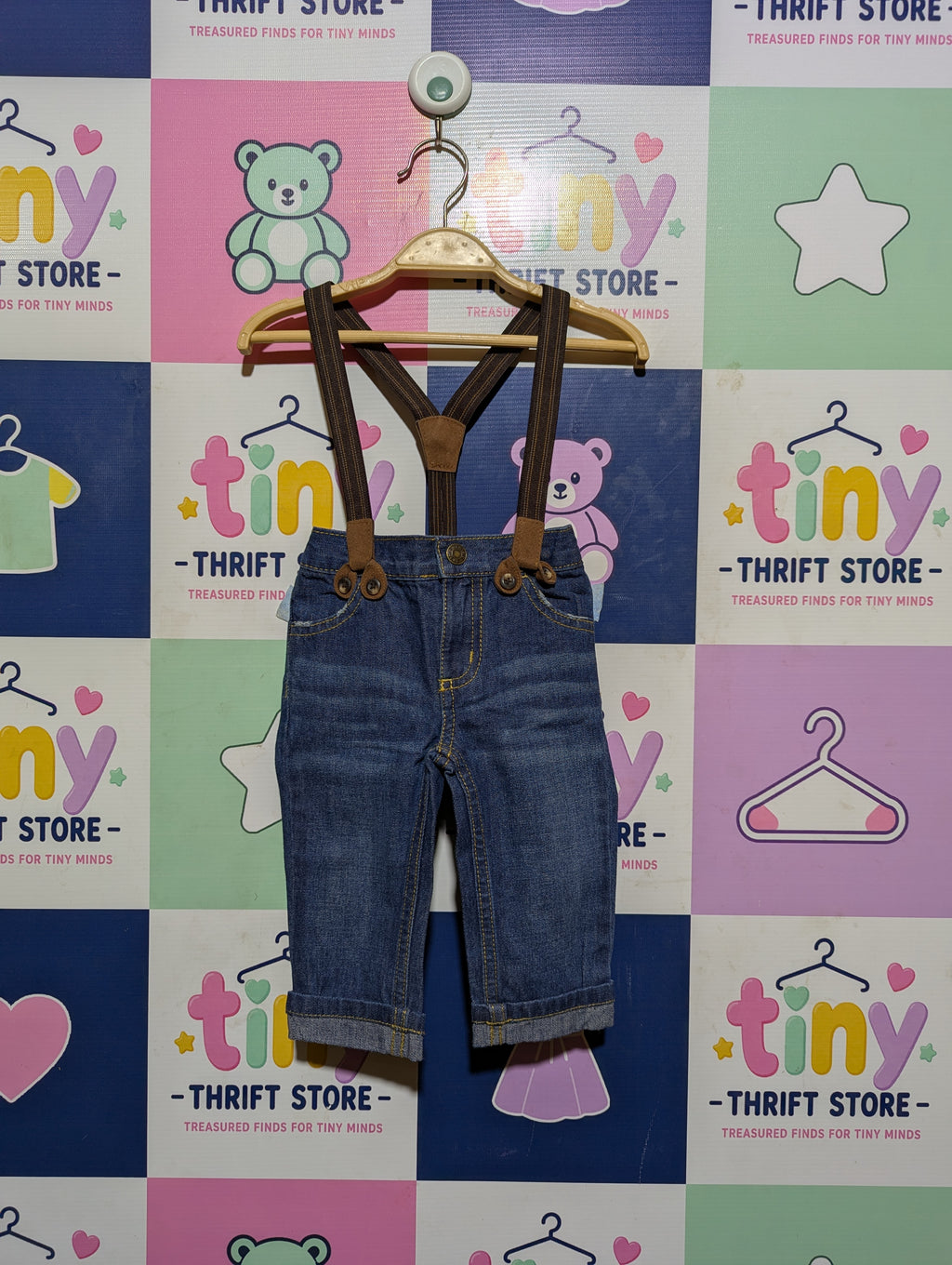 Carter's Baby Boys Dark Wash Denim Overalls with Built-In Suspenders - Size Estimated Age 6 Months AB2