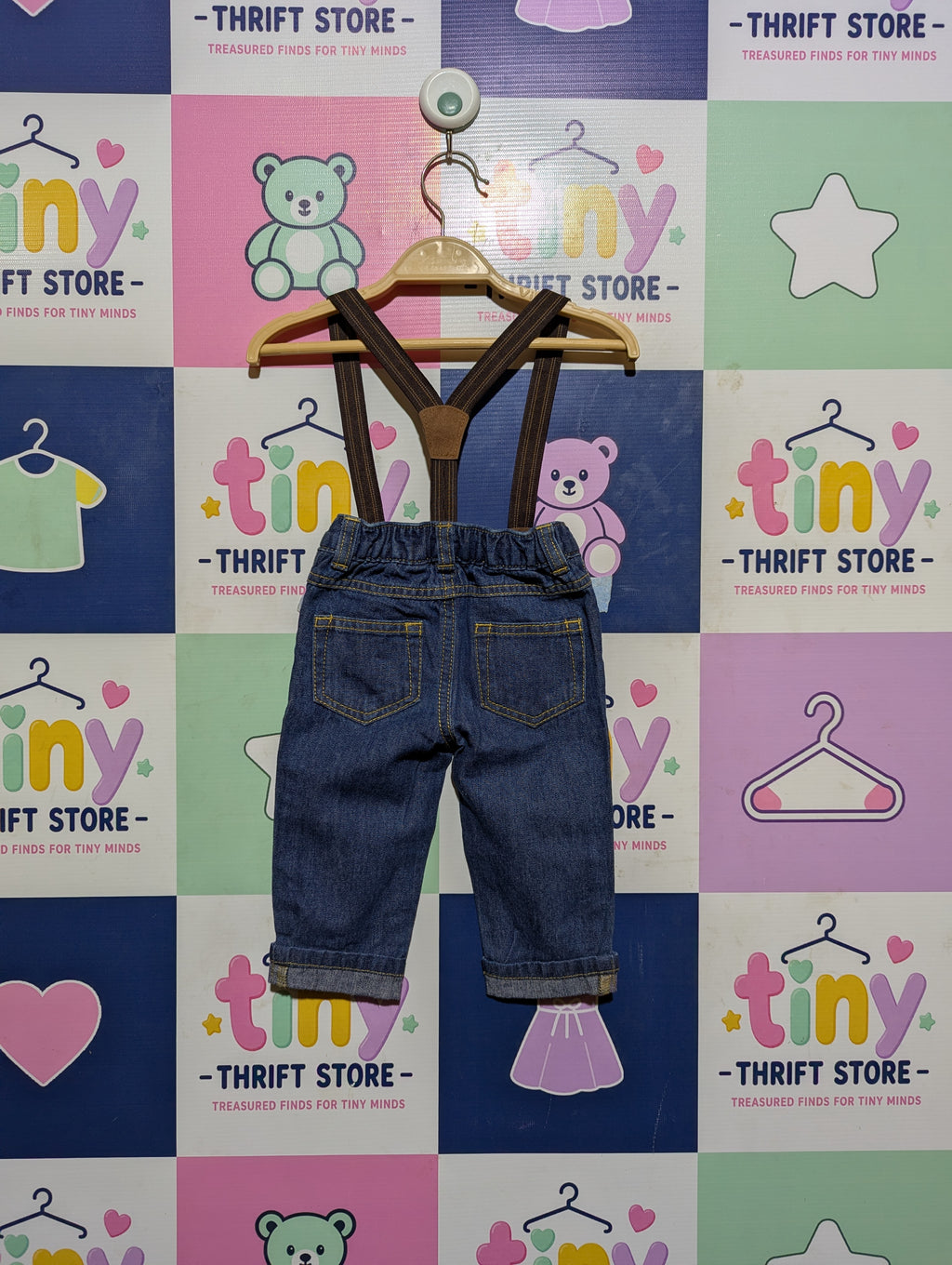 Carter's Baby Boys Dark Wash Denim Overalls with Built-In Suspenders - Size Estimated Age 6 Months AB2