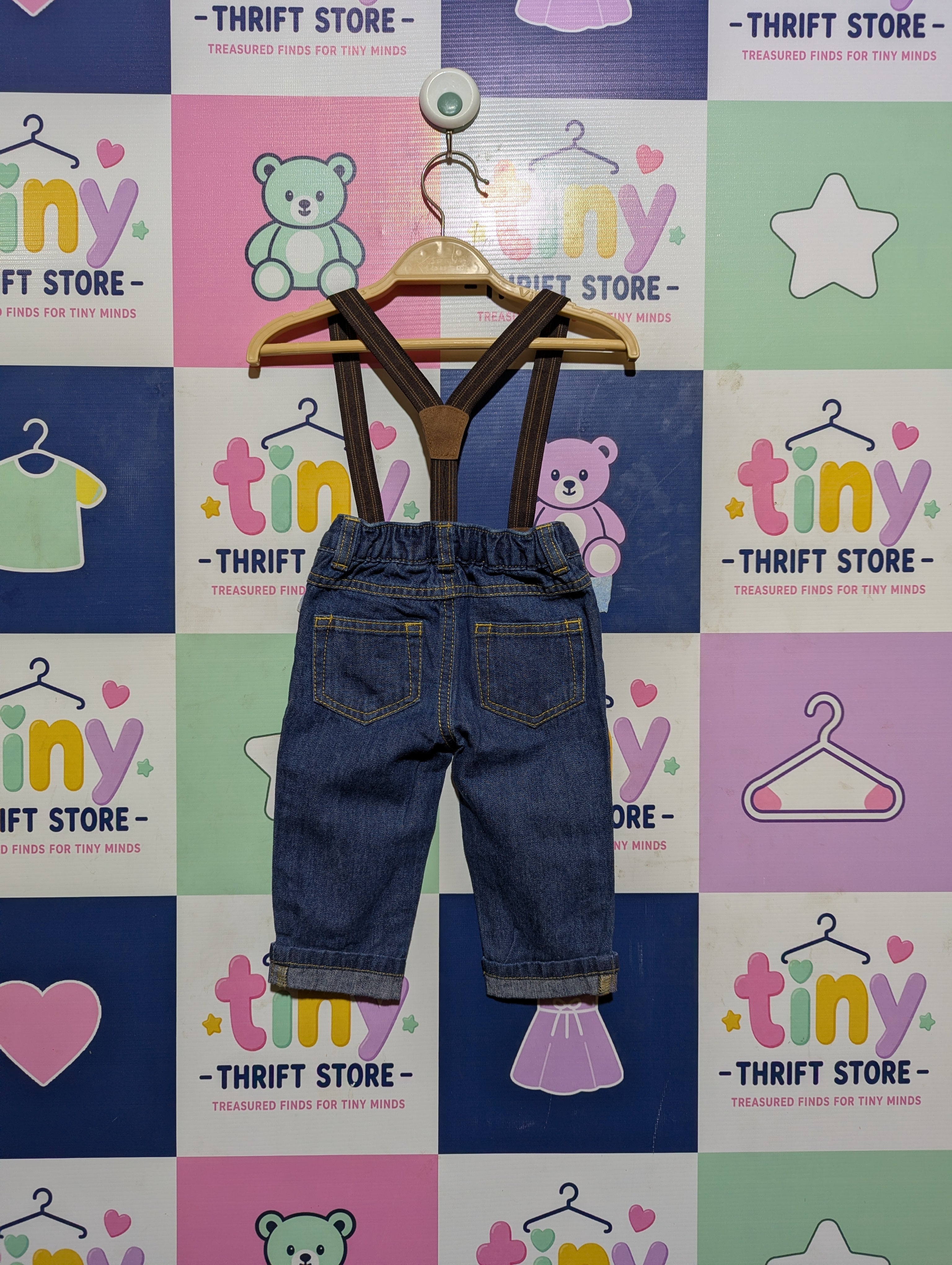 Carter's Baby Boys Dark Wash Denim Overalls with Built-In Suspenders - Size Estimated Age 6 Months AB2