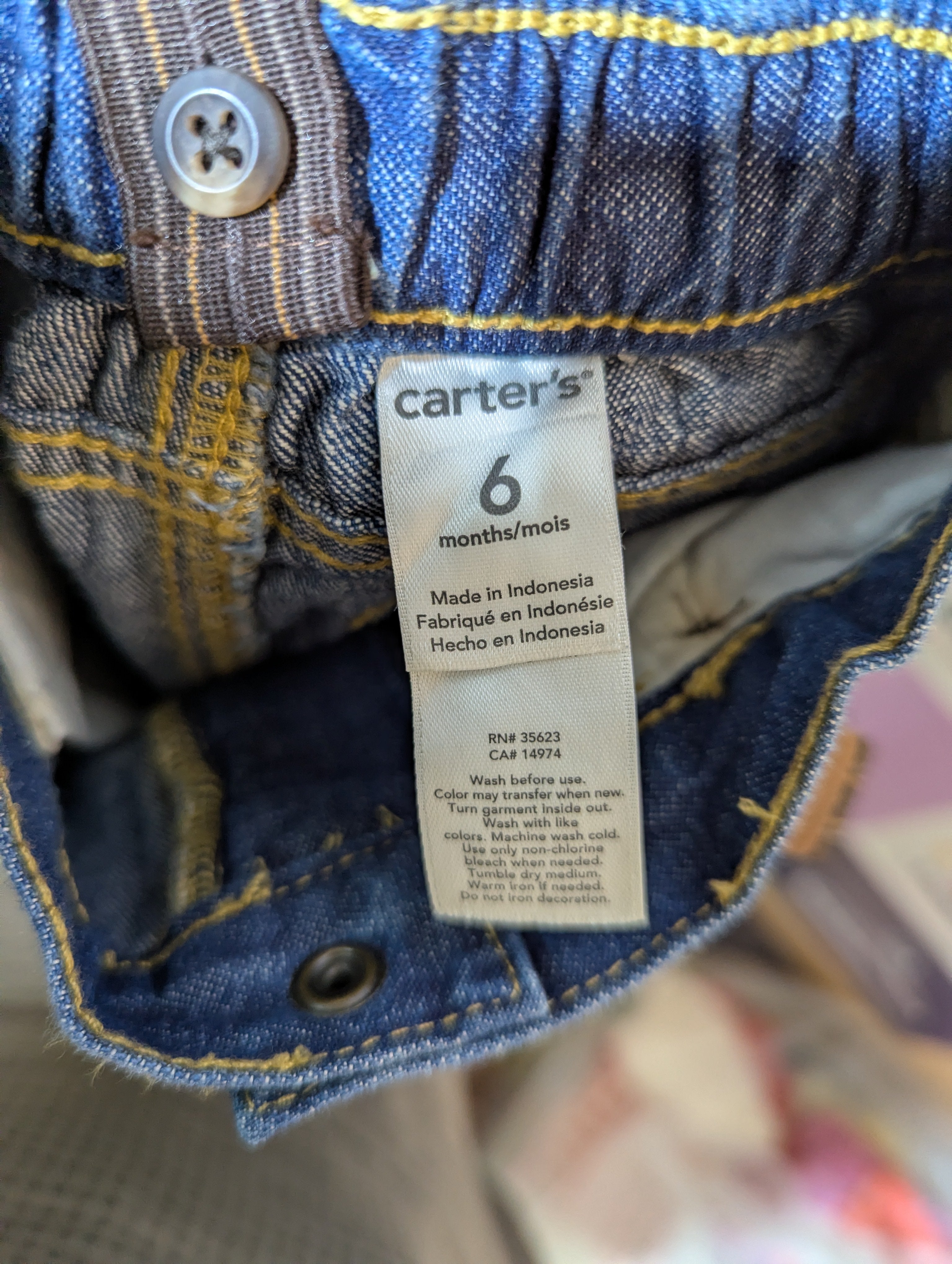 Carter's Baby Boys Dark Wash Denim Overalls with Built-In Suspenders - Size Estimated Age 6 Months AB2