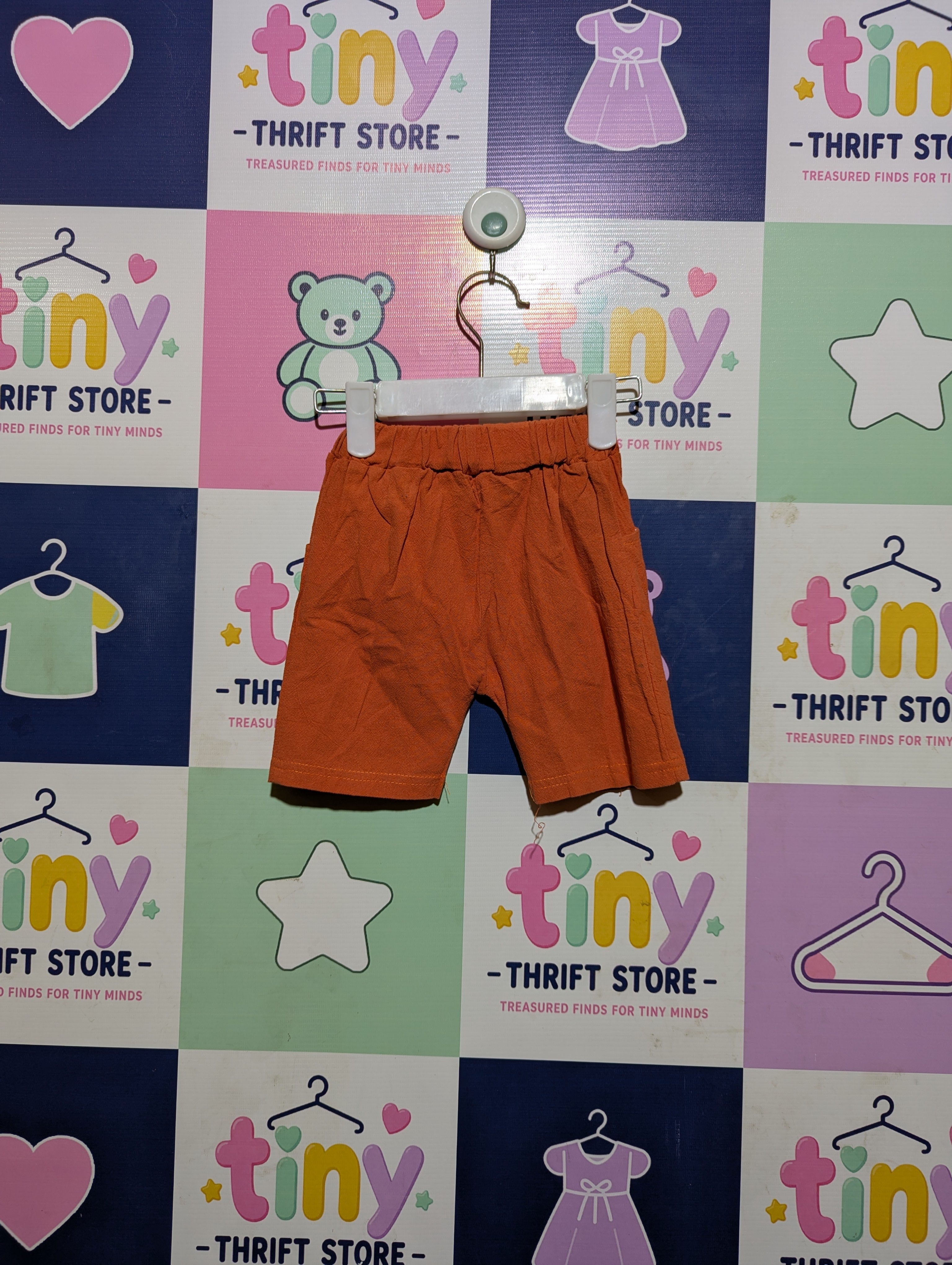 DECO Baby Boys Rust Orange Casual Shorts - Size Estimated Age 0-3 Months AB2