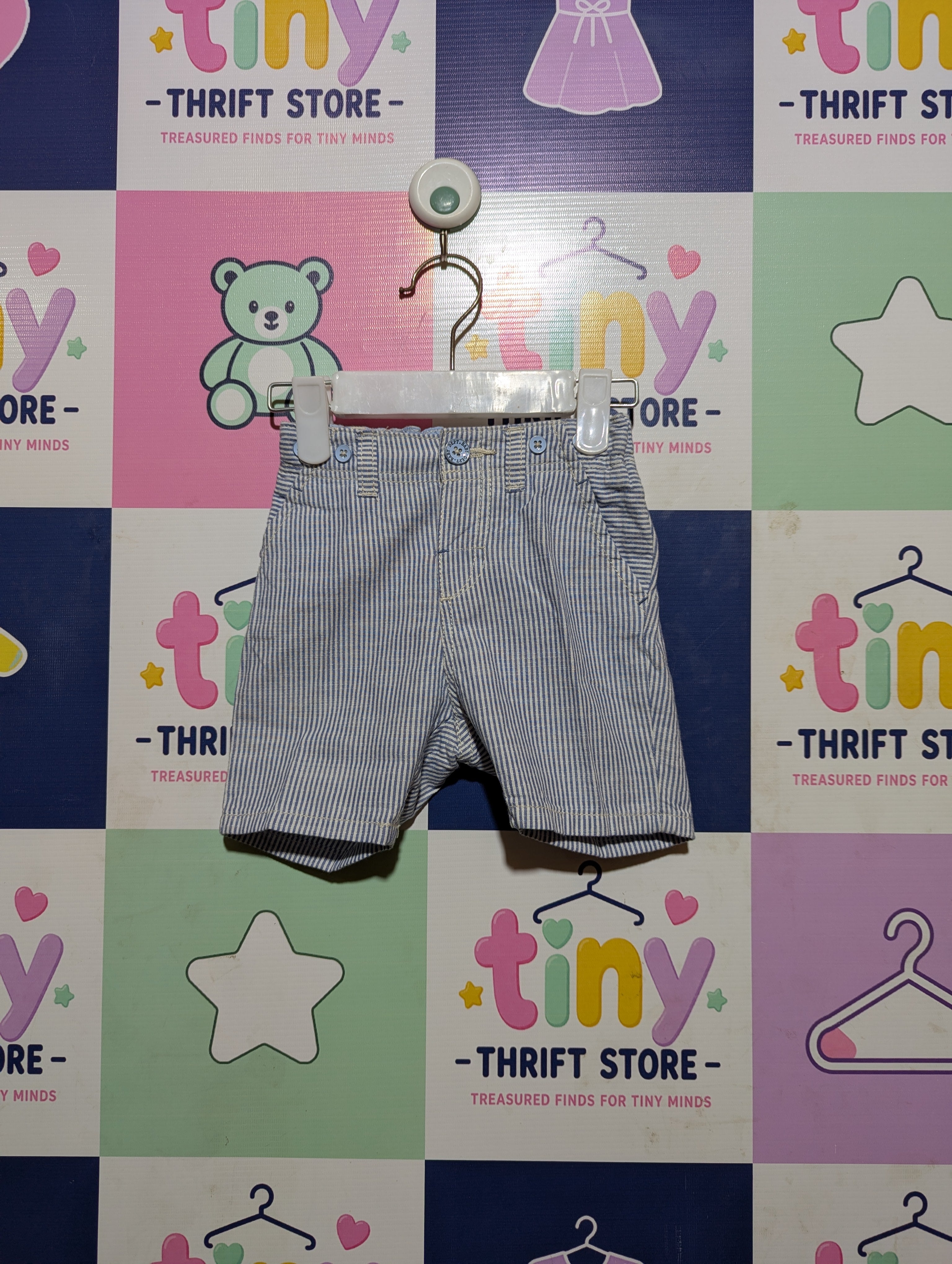 H&M Baby Boys Blue and White Striped Casual Shorts - Size Estimated Age 4-6 Months AB2