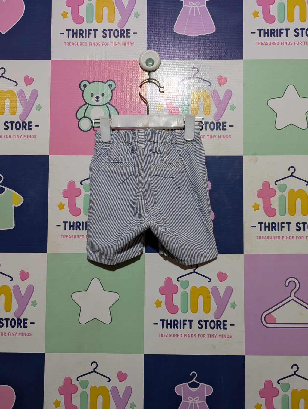 H&M Baby Boys Blue and White Striped Casual Shorts - Size Estimated Age 4-6 Months AB2
