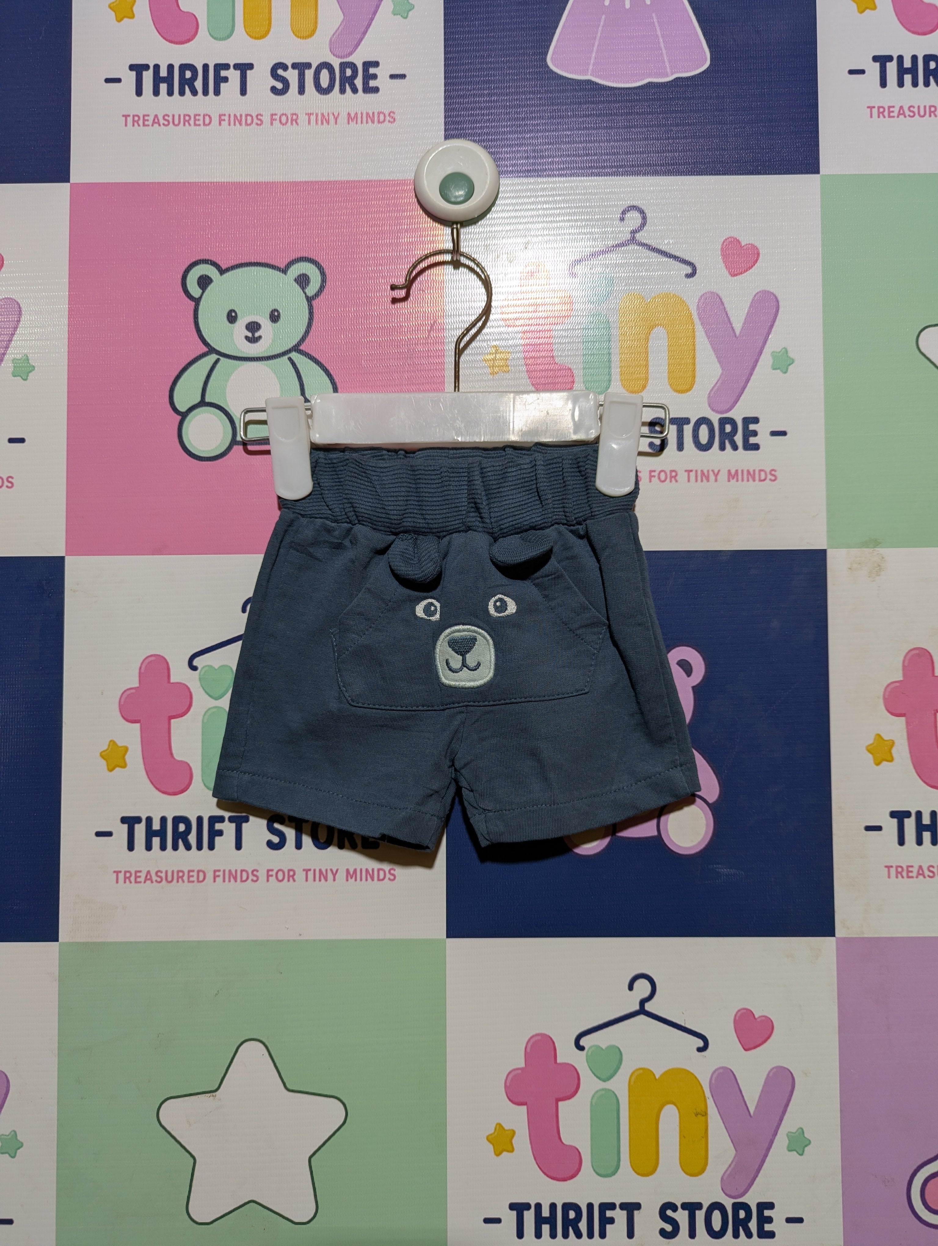 Baby C&A Baby Boys Dark Grey Bear Pocket Casual Shorts - Size Estimated Age 2-3 Months AB2