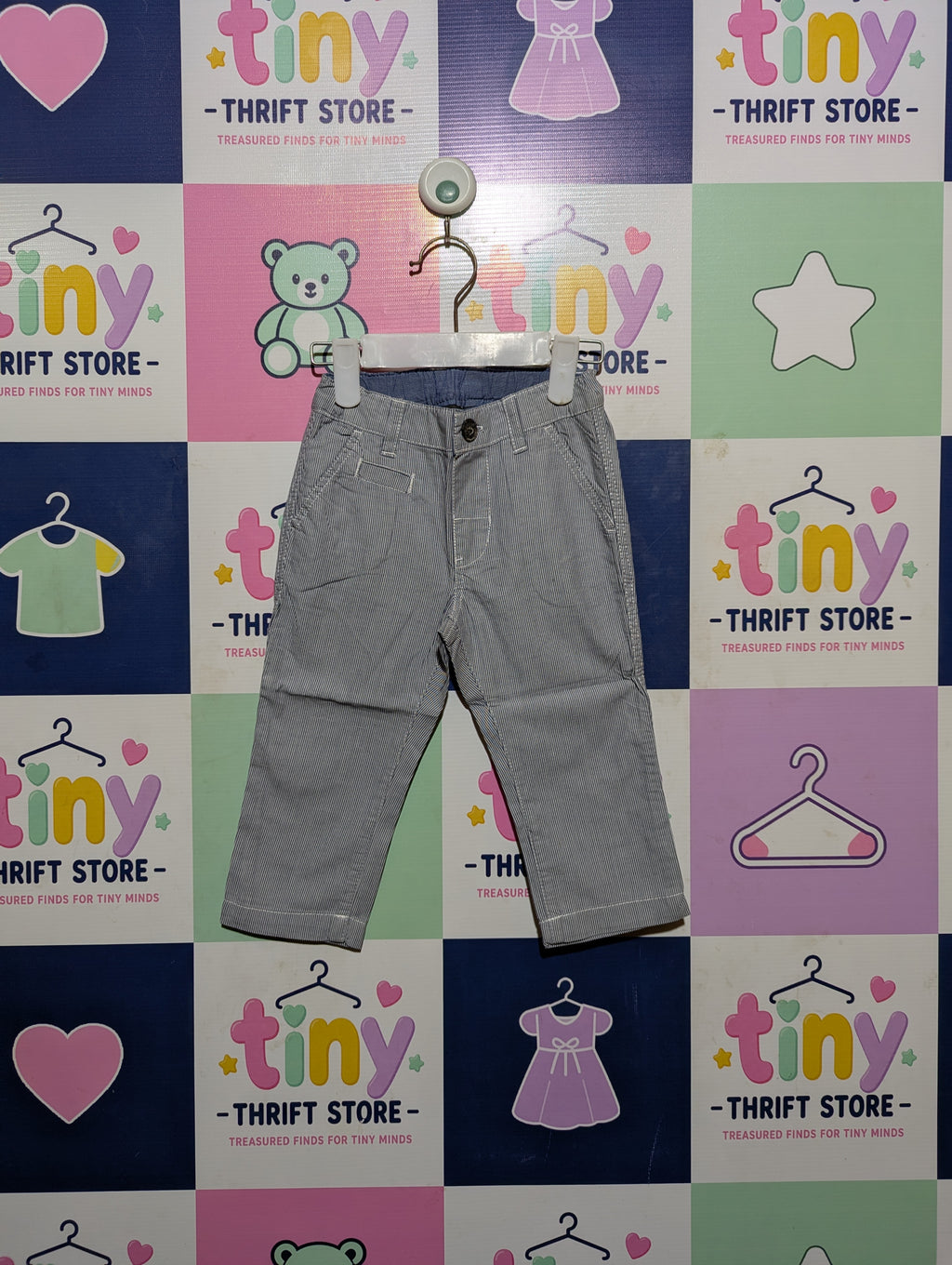 L.O.G.G. by H&M Baby Boys Blue & White Striped Casual Trousers - Size 6-9M Estimated Age 6-9 Months AB2