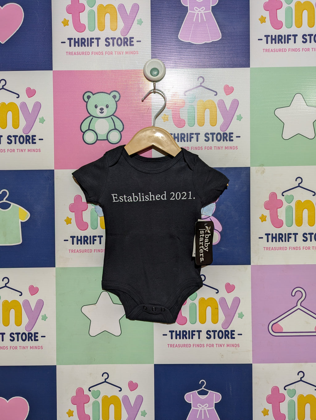Baby Starters Baby Girls Solid Black Short Sleeve Bodysuit - Size Estimated Age 3M AB2
