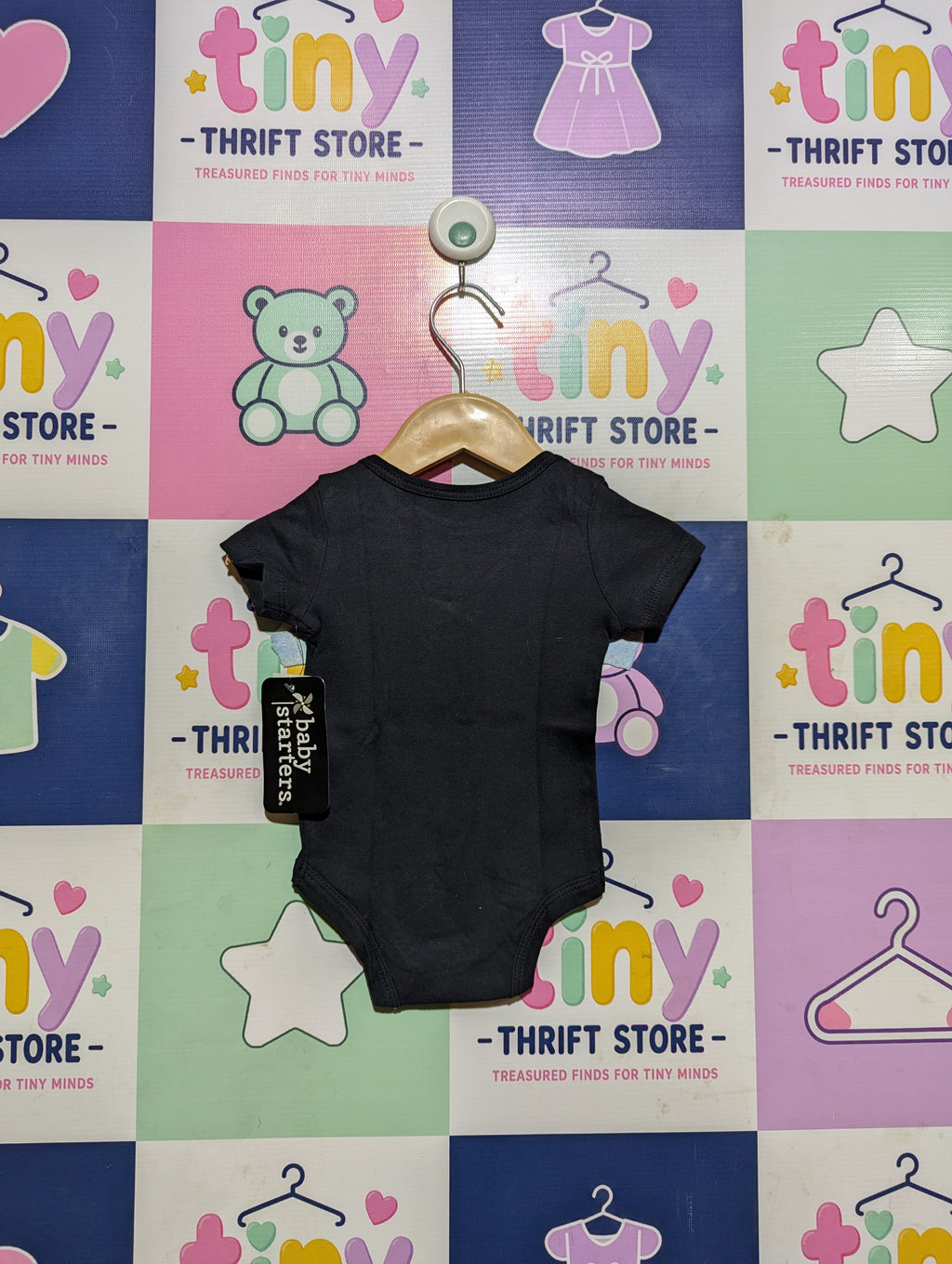 Baby Starters Baby Girls Solid Black Short Sleeve Bodysuit - Size Estimated Age 3M AB2