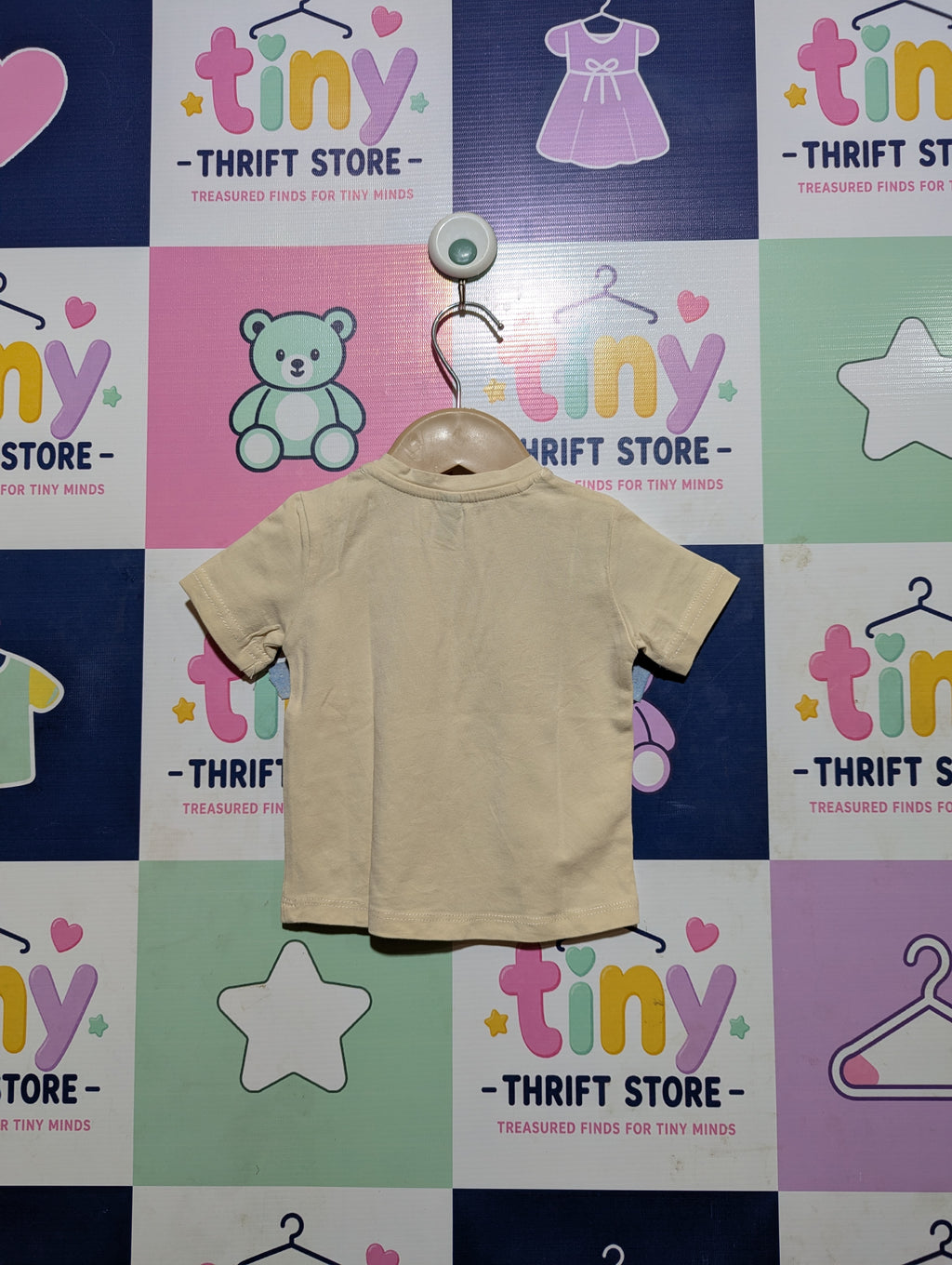 Newborn Unisex But Preffer As Girls Beige Rainbow Embroidered Short Sleeve Tee - Size Estimated Age 2-4 Months AB2