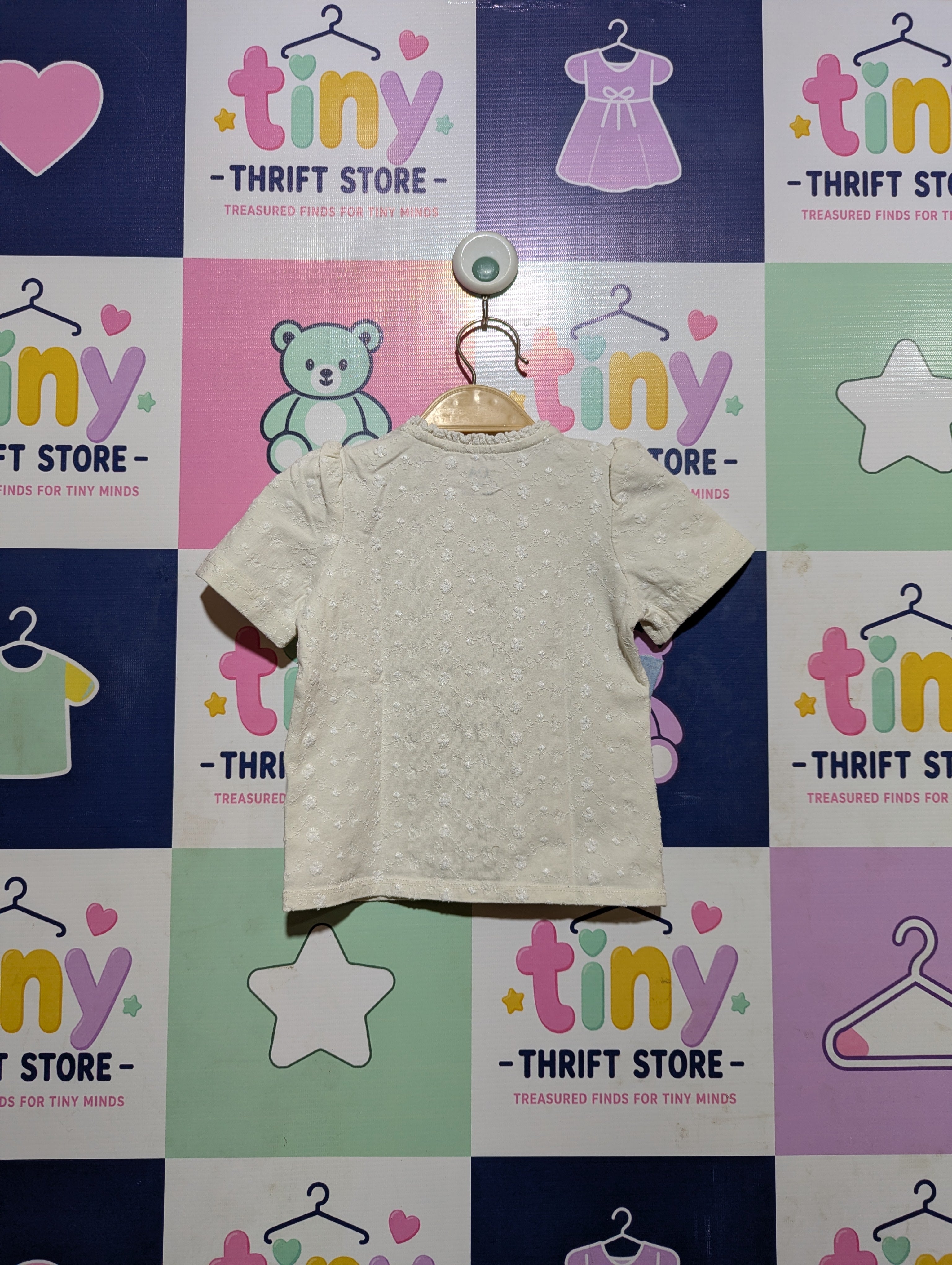 C&A Baby Girls Off-White Embroidered Short Sleeve Tee - Size Estimated Age 9-12 Months AB2