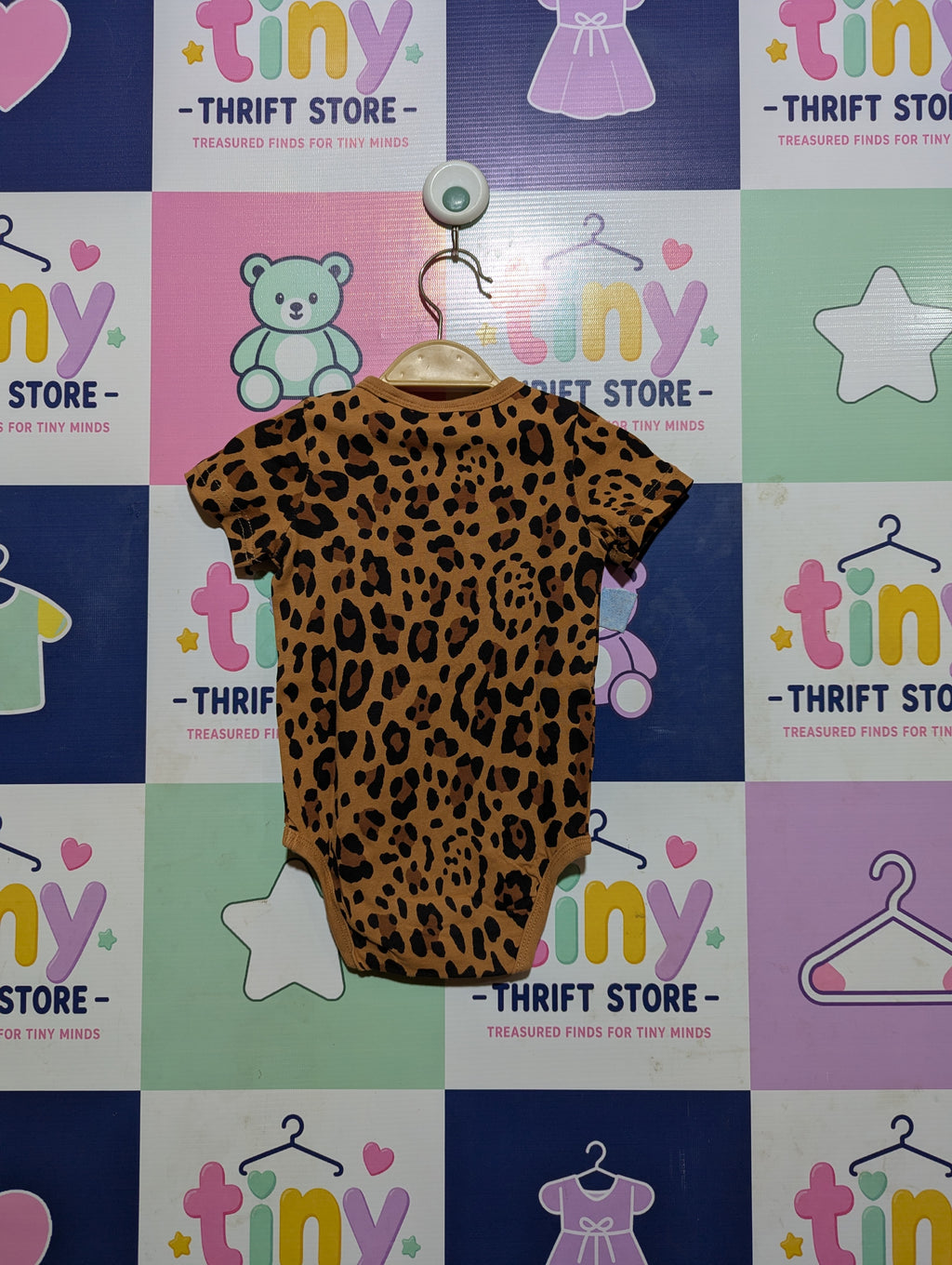 Mini Gina Tricot Baby Girls Brown Leopard Print Short Sleeve Bodysuit - Size Estimated Age 4-6 Months AB2
