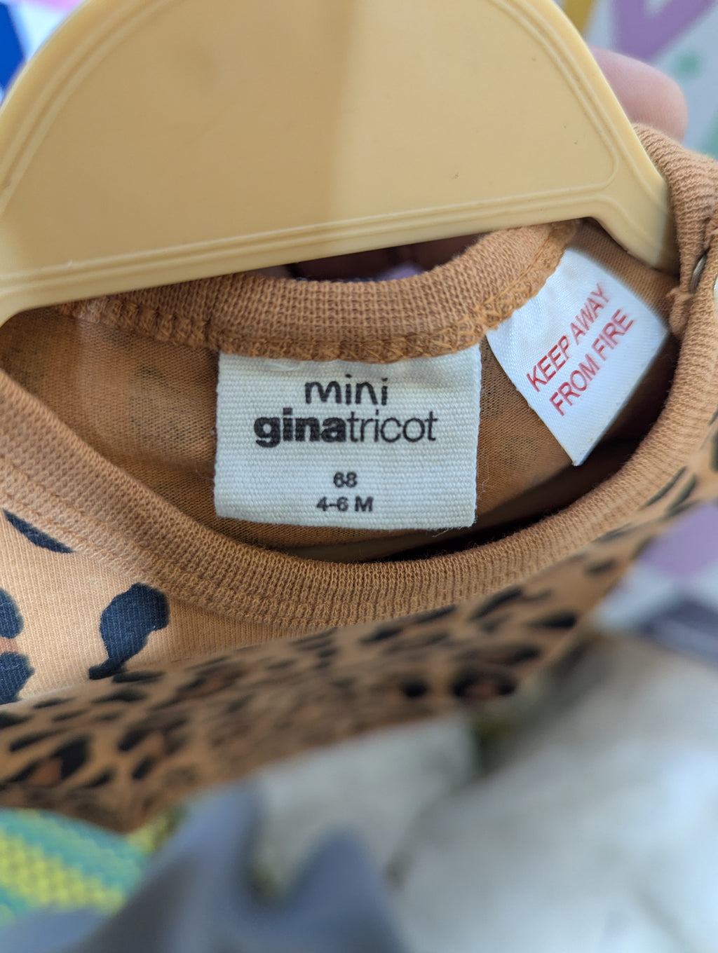 Mini Gina Tricot Baby Girls Brown Leopard Print Short Sleeve Bodysuit - Size Estimated Age 4-6 Months AB2