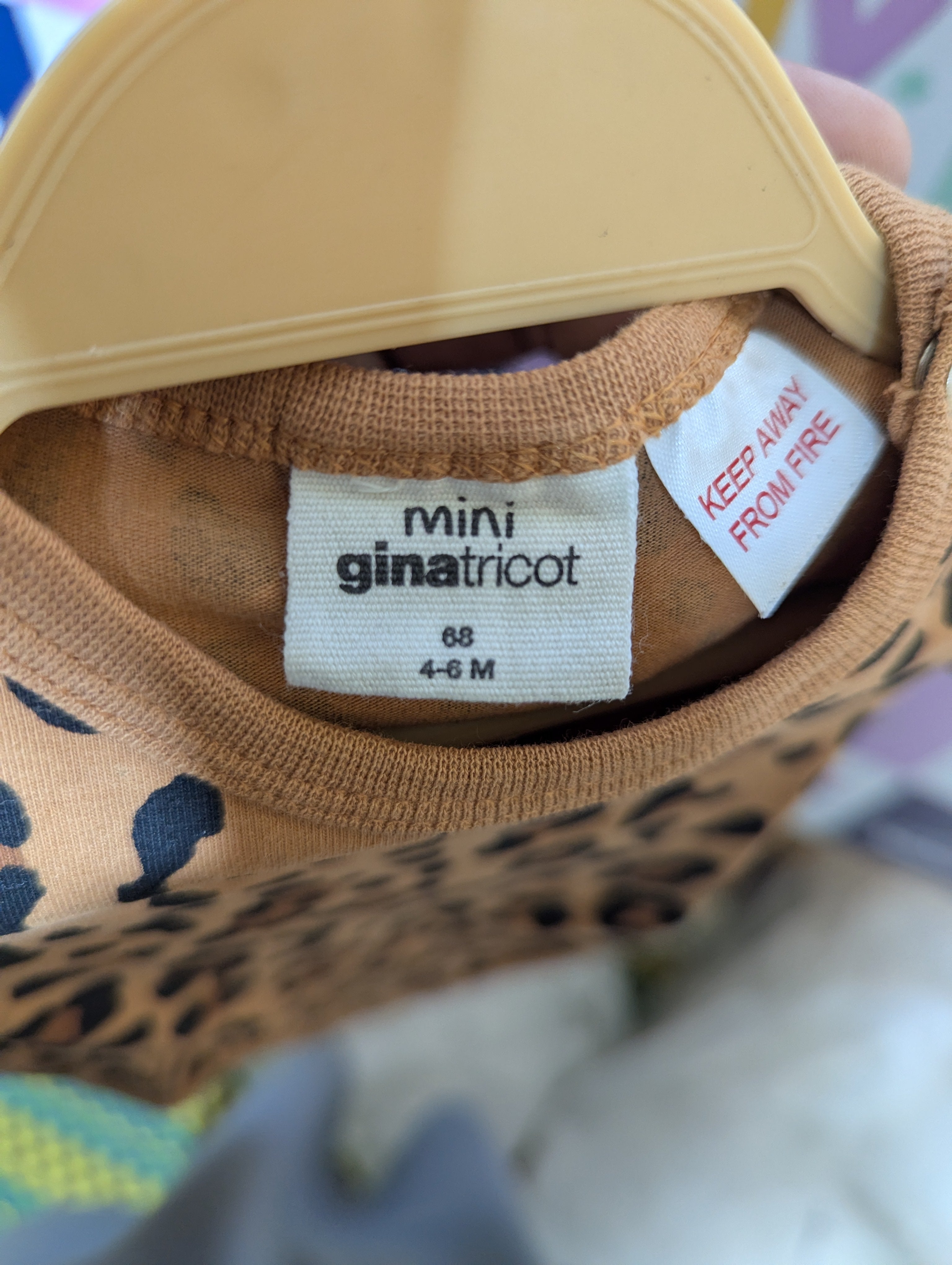 Mini Gina Tricot Baby Girls Brown Leopard Print Short Sleeve Bodysuit - Size Estimated Age 4-6 Months AB2