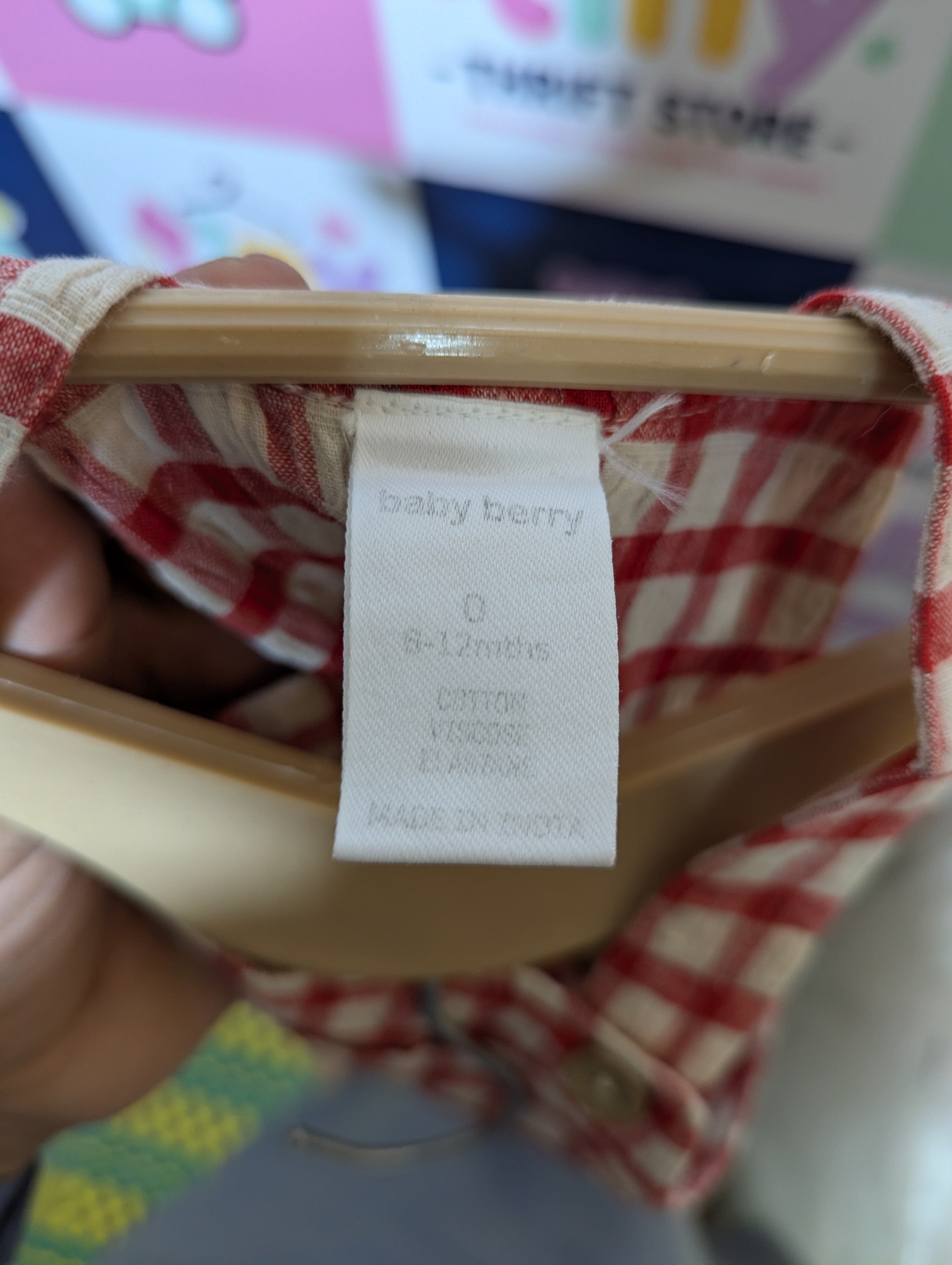 Baby Berry Baby Girls Red & White Gingham Checkered Overalls Romper - Size Estimated Age 6-12 Months AB2