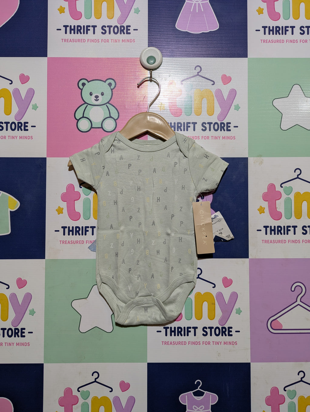 Chickpea Baby Girls Mint Green Alphabet Print Short Sleeve Bodysuit - Size Estimated Age 3-6 Months AB2