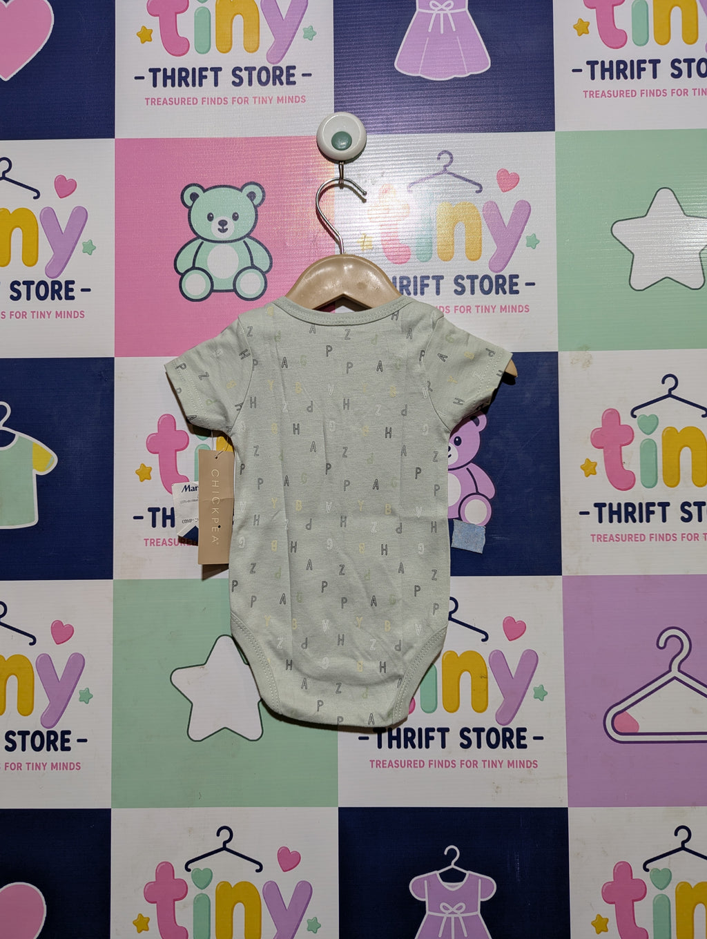 Chickpea Baby Girls Mint Green Alphabet Print Short Sleeve Bodysuit - Size Estimated Age 3-6 Months AB2