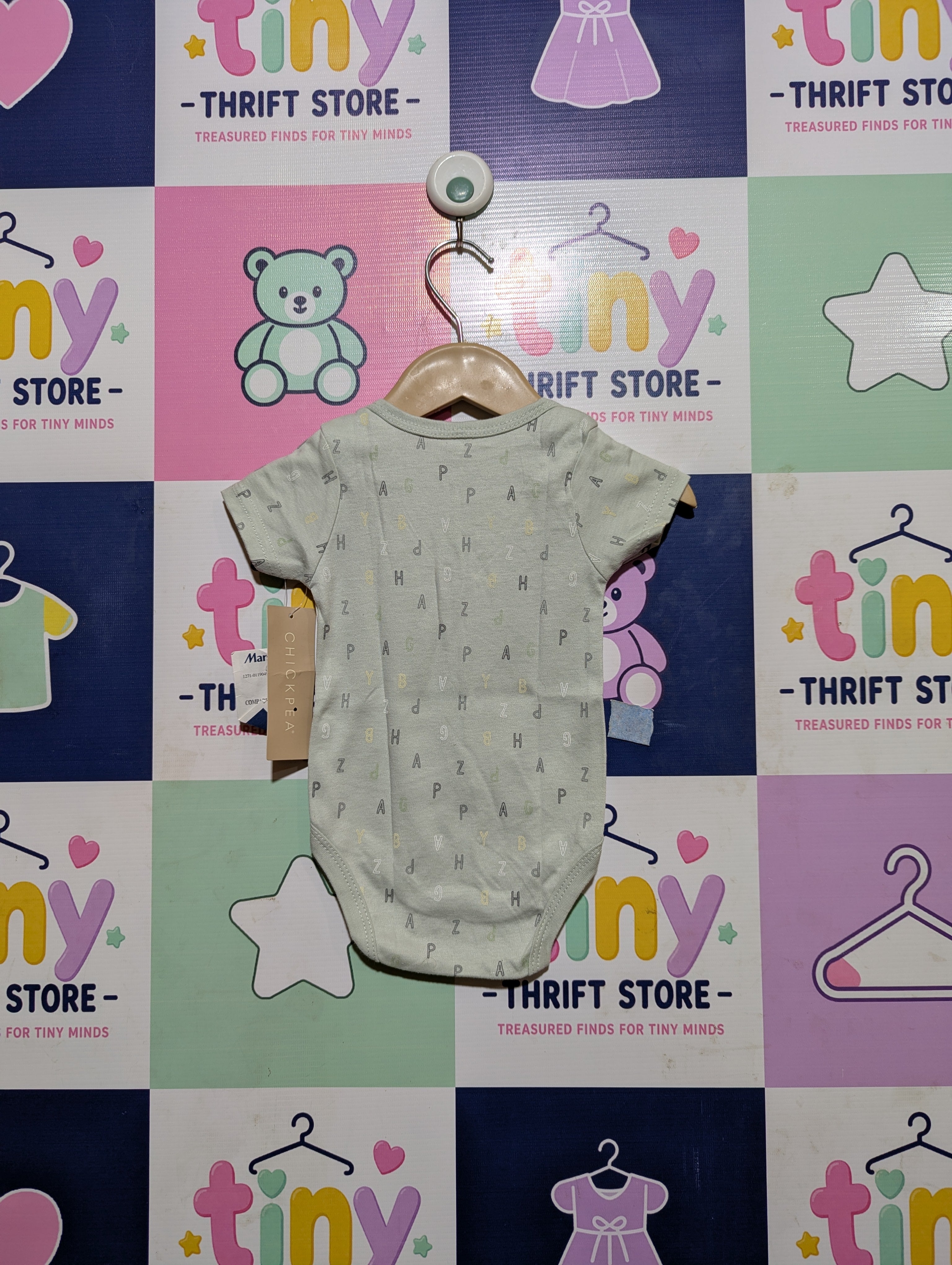 Chickpea Baby Girls Mint Green Alphabet Print Short Sleeve Bodysuit - Size Estimated Age 3-6 Months AB2