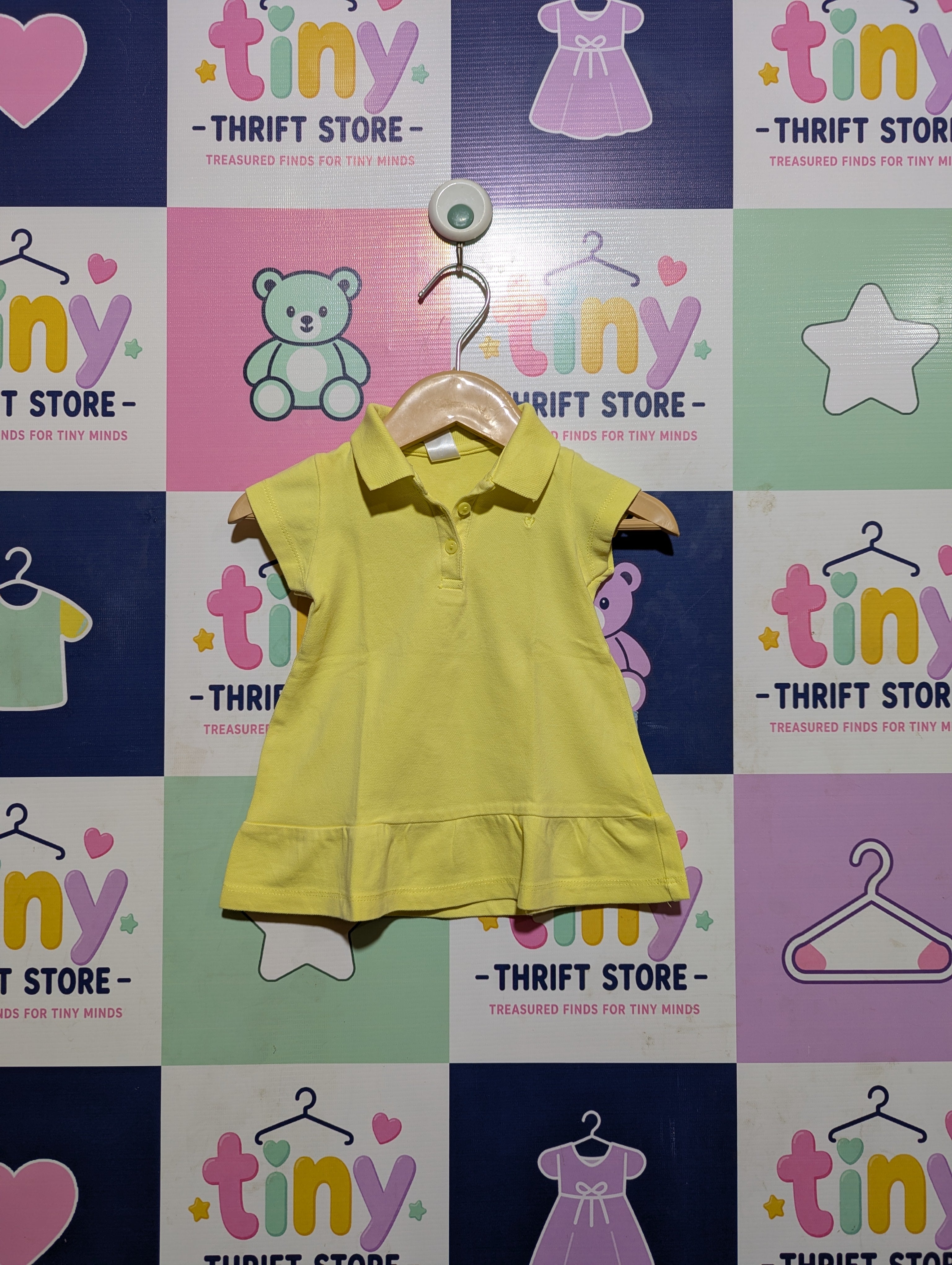 Zara Baby Baby Girls Pastel Yellow Polo Ruffle Dress - Size Estimated Age 3-6 Months AB2