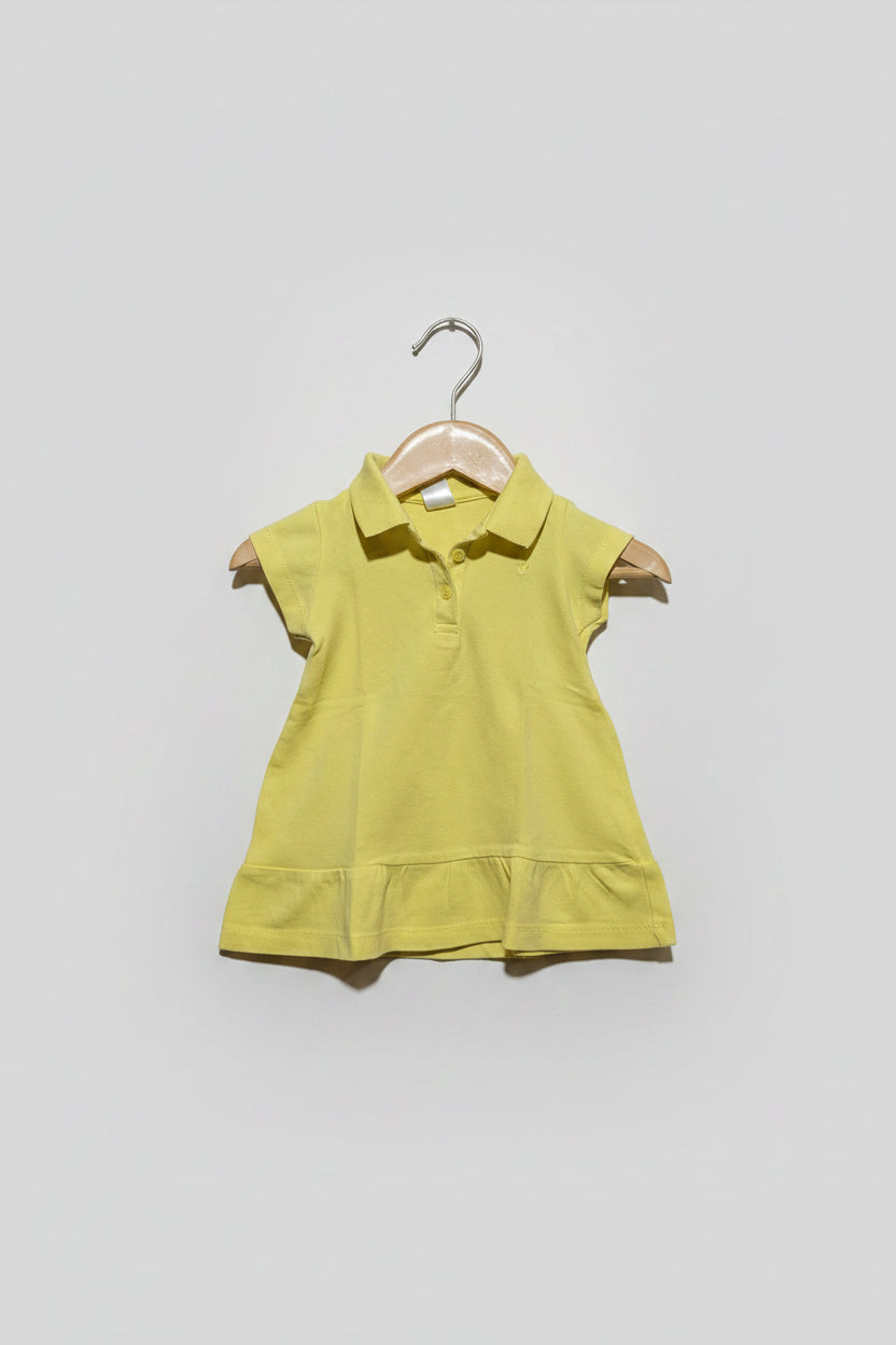 Zara Baby Baby Girls Pastel Yellow Polo Ruffle Dress - Size Estimated Age 3-6 Months AB2